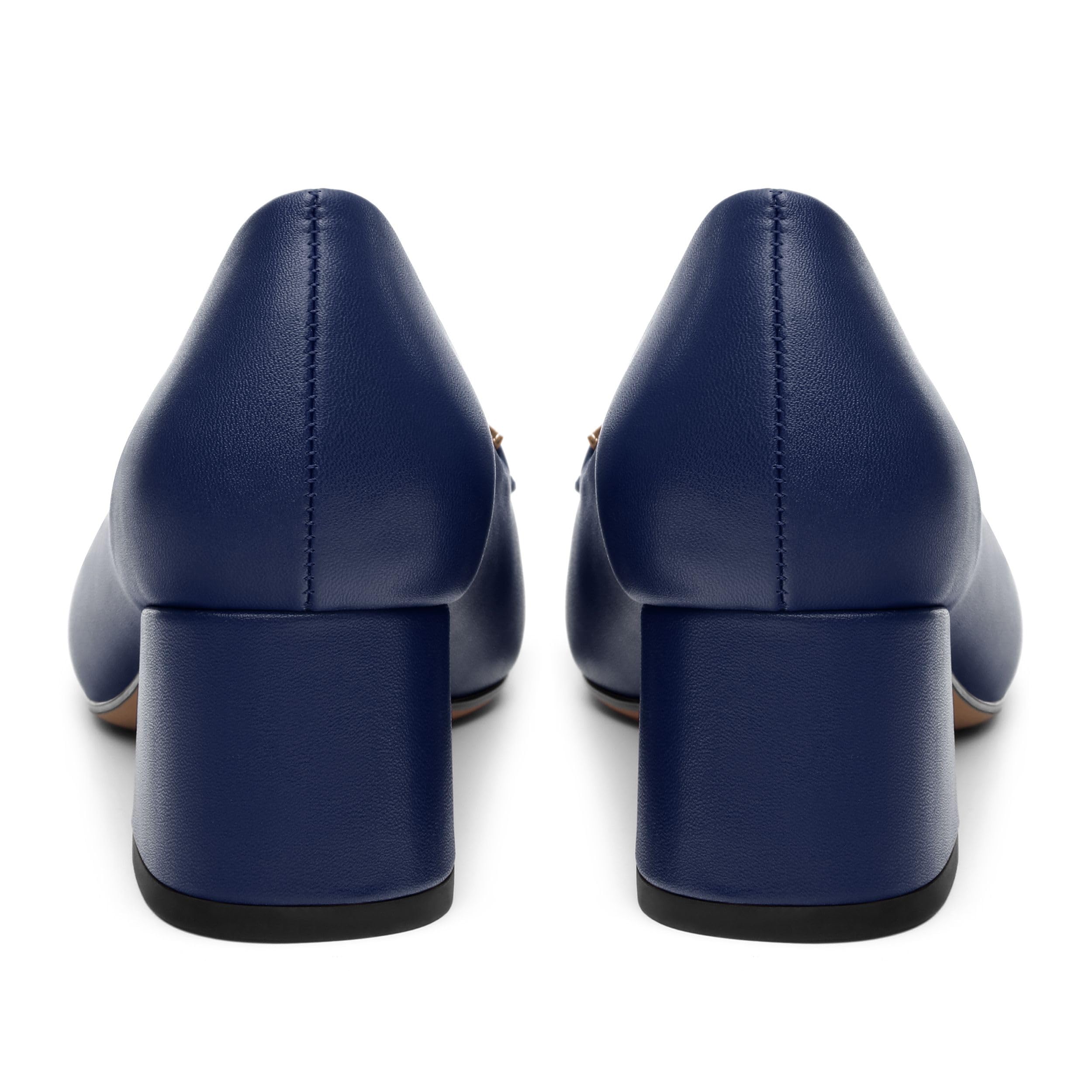 CDXJHYMY Women's Pumps Low Chunky Block Heel Square Toe Slip On Comfortable Dress Shoes for Work Office Casual Navy Blue Matte Size 7.5