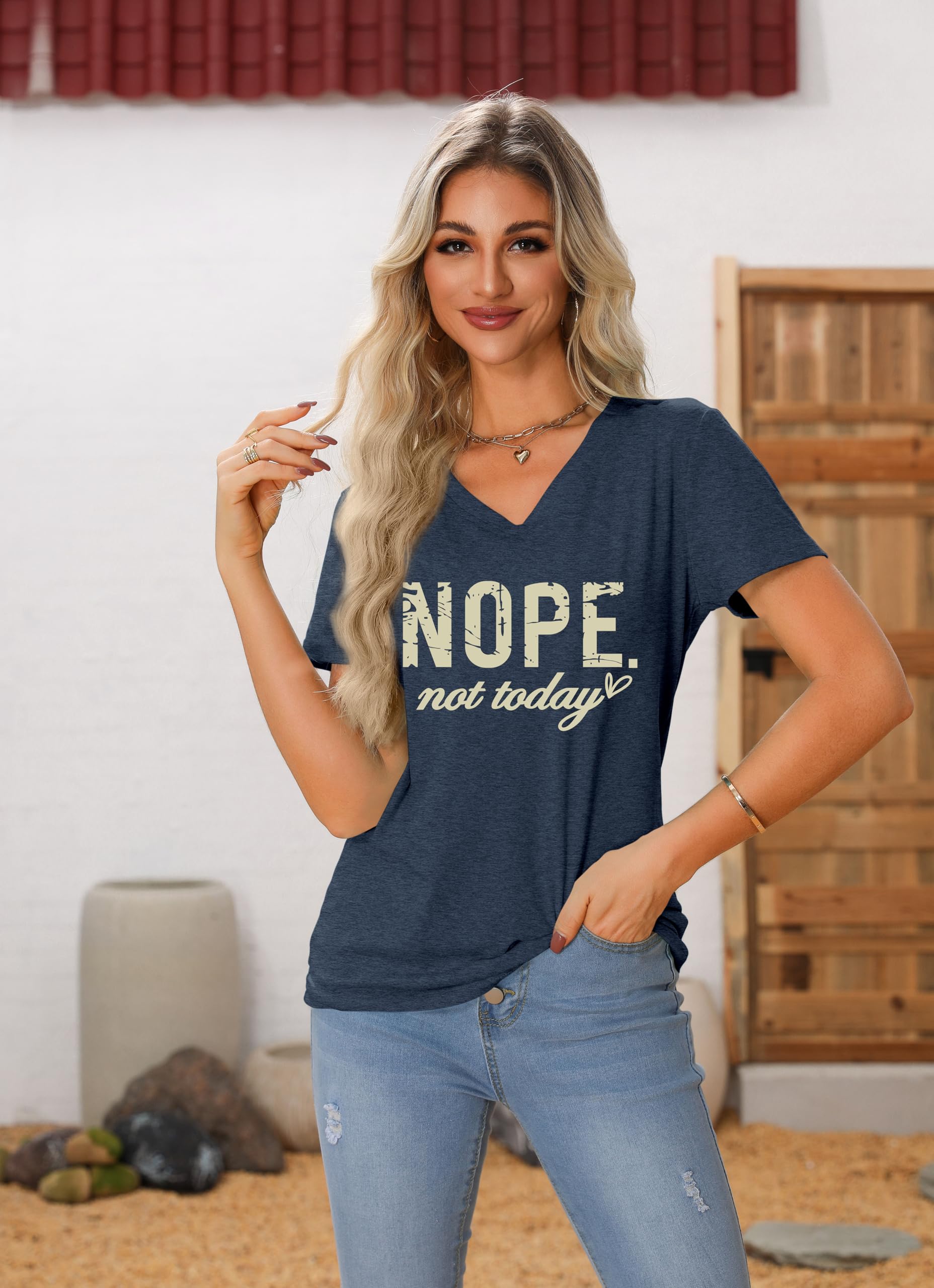 CEZOUAE Nope Not Today T Shirt Women V Neck T Shirts Funny Letter Print Tee