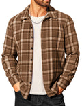 COOFANDY Men's Brown Flannel Plaid Jacket Regular Fit Long Sleeve Button Down Shirts Vintage Western Shacket