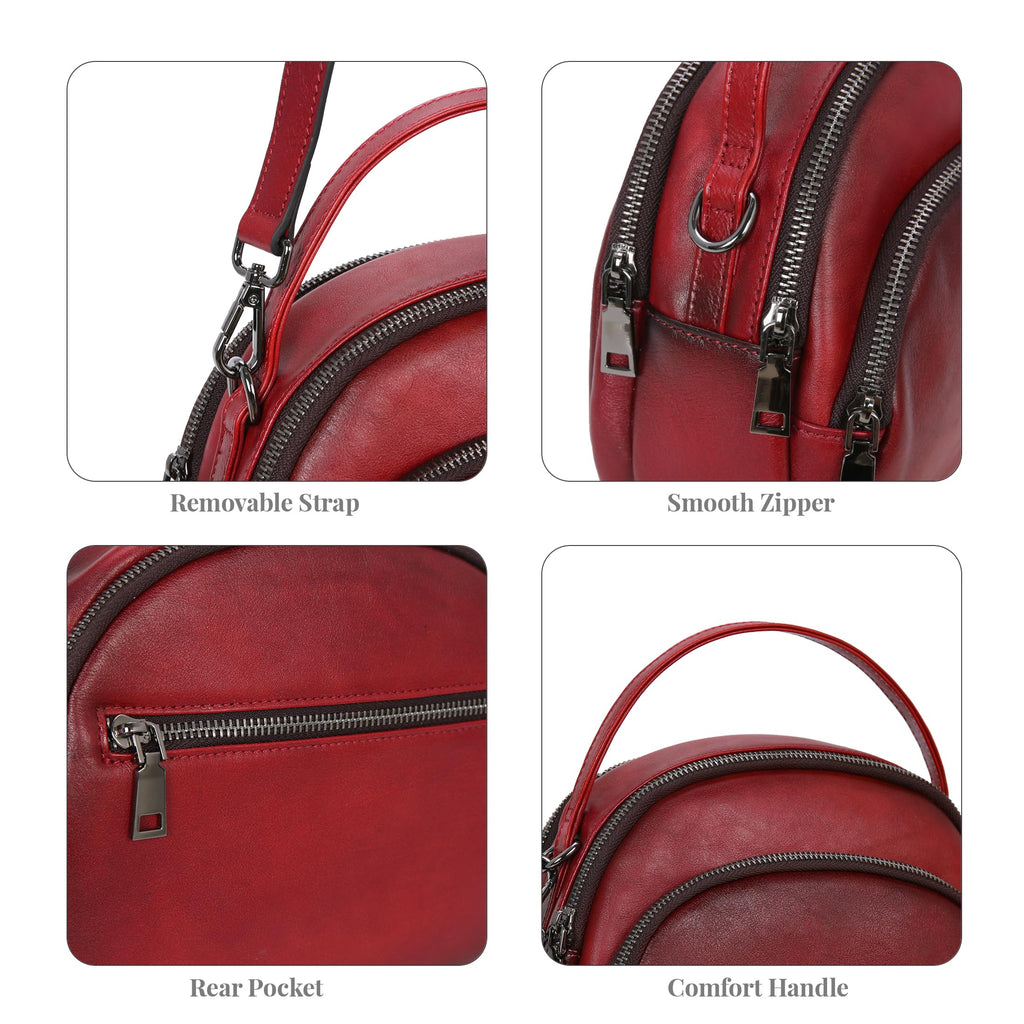 HESHE Genuine Leather Crossbody Bags Leather Purses for Women Vintage Small Shoulder Handbags with Multi-Pockets (Wine)
