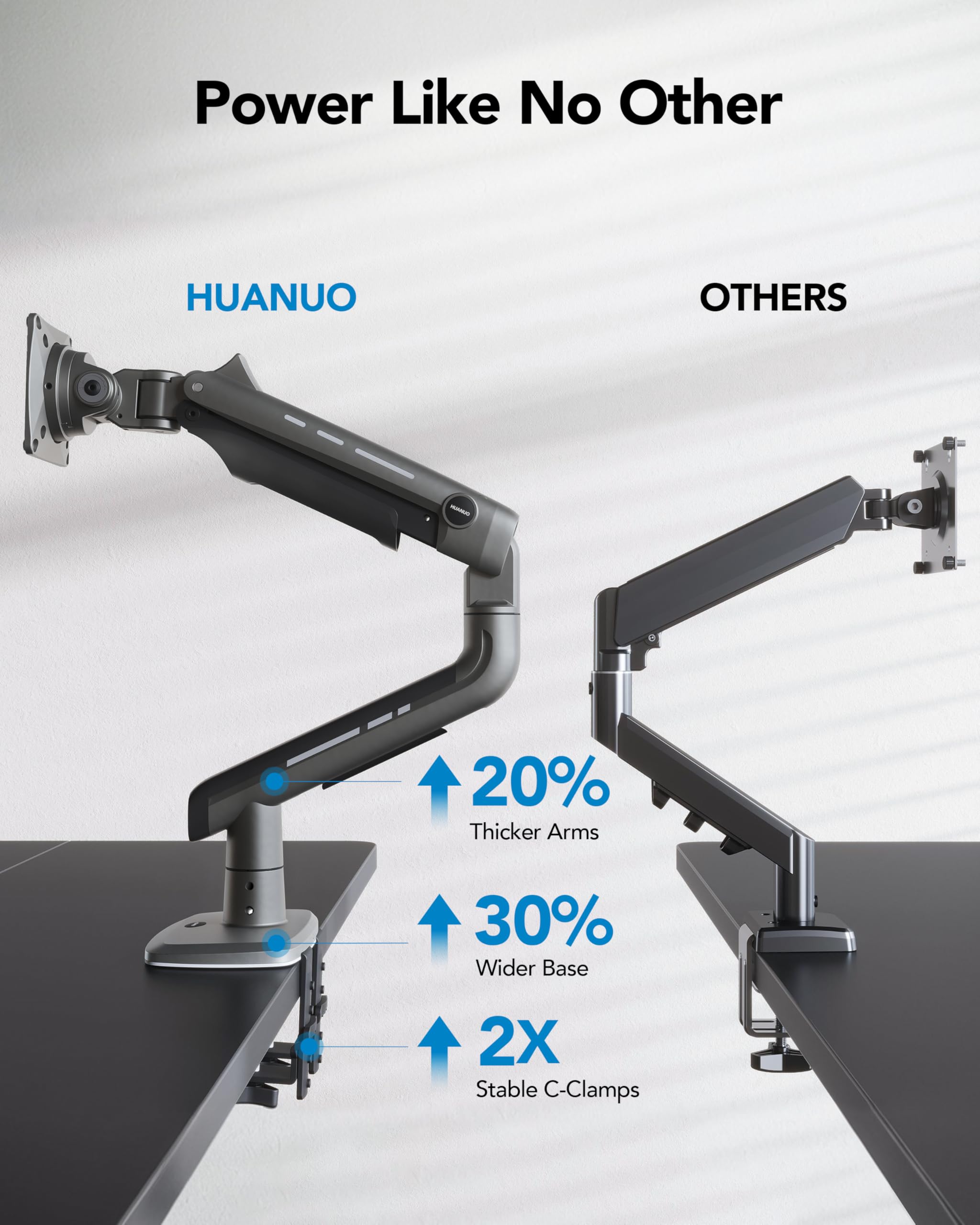 HUANUO TitanLift Heavy Duty Monitor Arm for Screens up to 49", Holds 44 lbs, Aluminum Ultrawide Screen Desk Mount, Fully Adjustable Single Gaming Monitor Mount with Dual C-Clamp, Max VESA 100x100mm