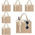 6pcs Burlap Tote Bag Set with Handles, Waterproof Reusable Blank Water Resistant Grocery Bags with Ribbon Large Jute Tote 15.35*6*12 Inch for Women Bridesmaid Gift Beach Shopping Wedding Travel DIY