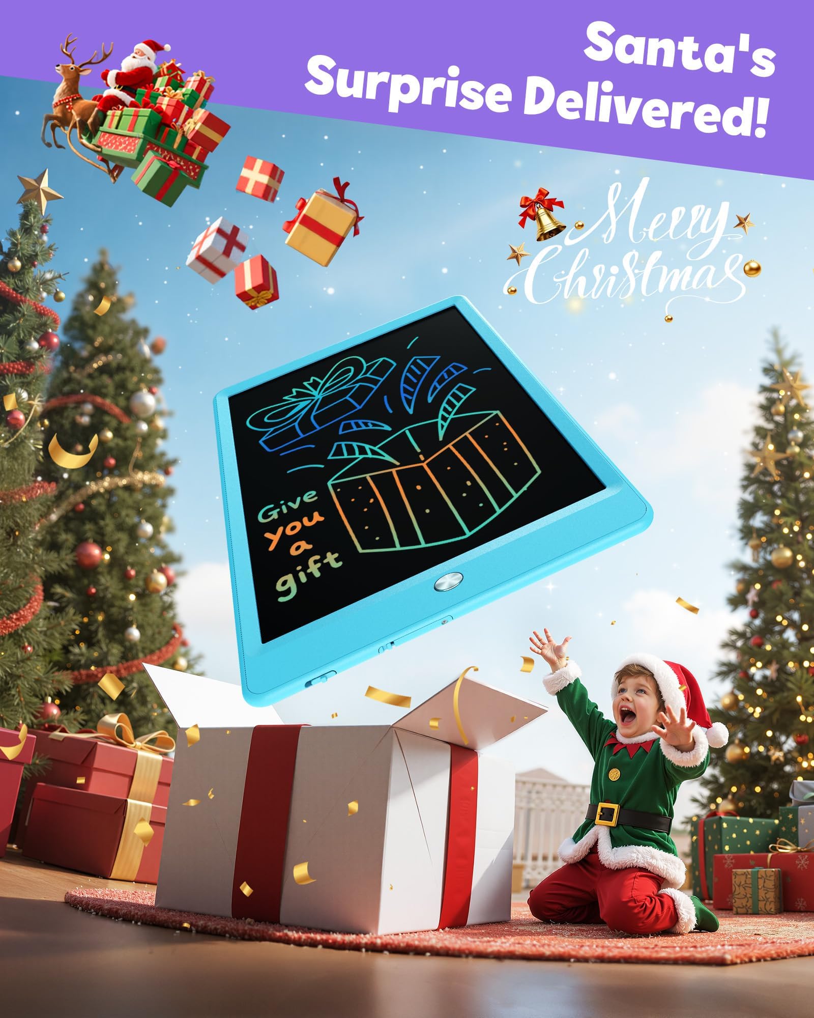 TEKFUN LCD Writing Tablet for Kids, 10-inch Coloring Drawing Pad, Mess Free Doodle Board, Christmas Gifts for Boys and Toddlers, Toys for 3 4 5 6 7 8 Year Old Girls(Blue)