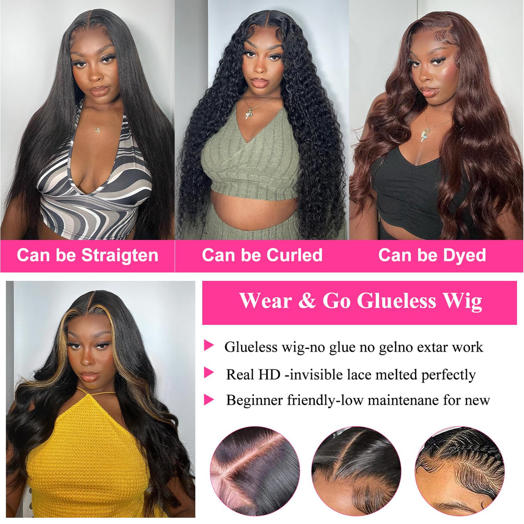 Uveous 28 Inch Wear and Go Glueless Wigs Human Hair Pre Plukced Pre Cut 5x5 Hd Lace Closure Wigs Human Hair for Women 180% Density Ready to Wear Glueless Body Wave Lace Front Wigs No Glue Wigs