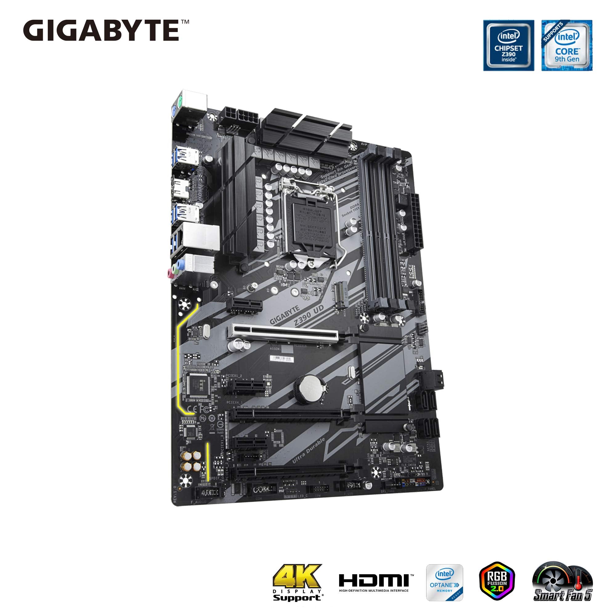 GIGABYTE Z390 UD (LGA 1151 (300 Series) Intel Z390 SATA 6Gb/s ATX Intel Motherboard for Cryptocurrency Mining with Above 4G Decoding, 6 x PCIe Slots)