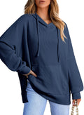 Dokotoo Women Ladies Hoodies Oversized Long Sleeve Sweatshirt for Women 2025 Fashion Plus Size Waffle Knit Winter Clothes Hooded Sweatshirts Casual Loose Hoodie with Pocket Dark Blue Small
