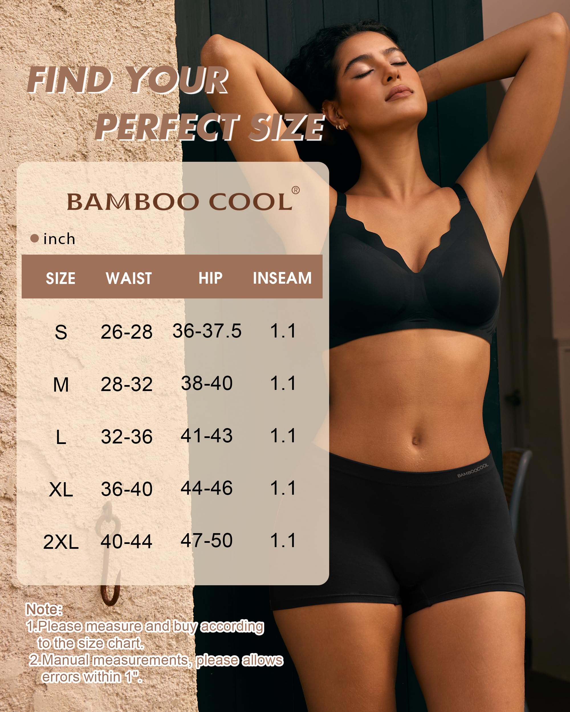 BAMBOO COOL Womens BoyShorts Underwear Seamless Boxer Briefs Mid Waist Full Coverage Moisture Wicking Ladies Panties 5 Pack