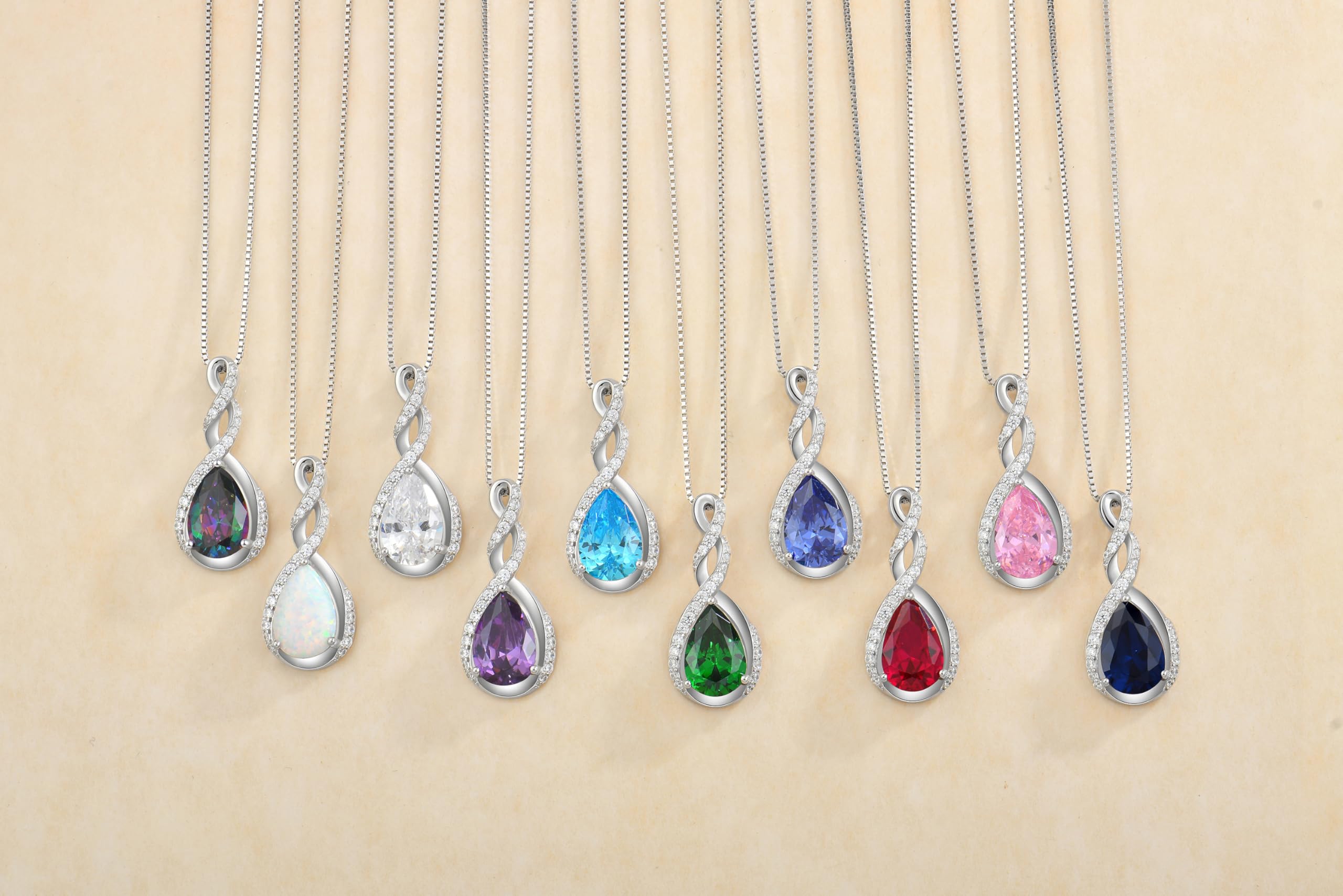 Fahonie 925 Sterling Silver Birthstone Necklace for Women,Infinity Teardrop Birthstone Emerald Pendant Necklace Anniversary Birthday Jewelry Gift for Women Wife Friend 18"+2" Chain
