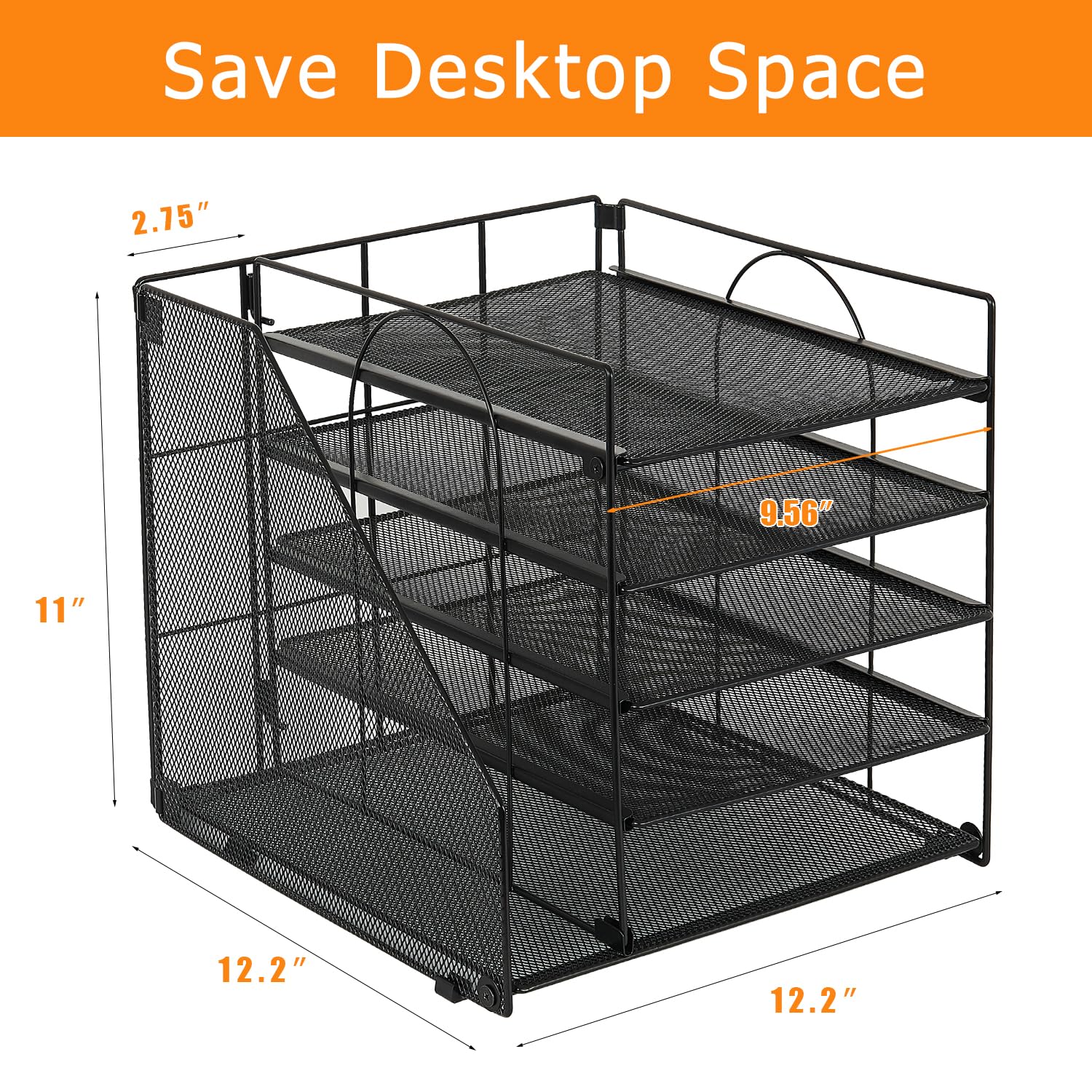 LEKETREE Desk Organizers and Accessories, 5-Tier Paper Letter Tray Organizer with File Holder, Desktop Organizer for Office Supplies (Black)