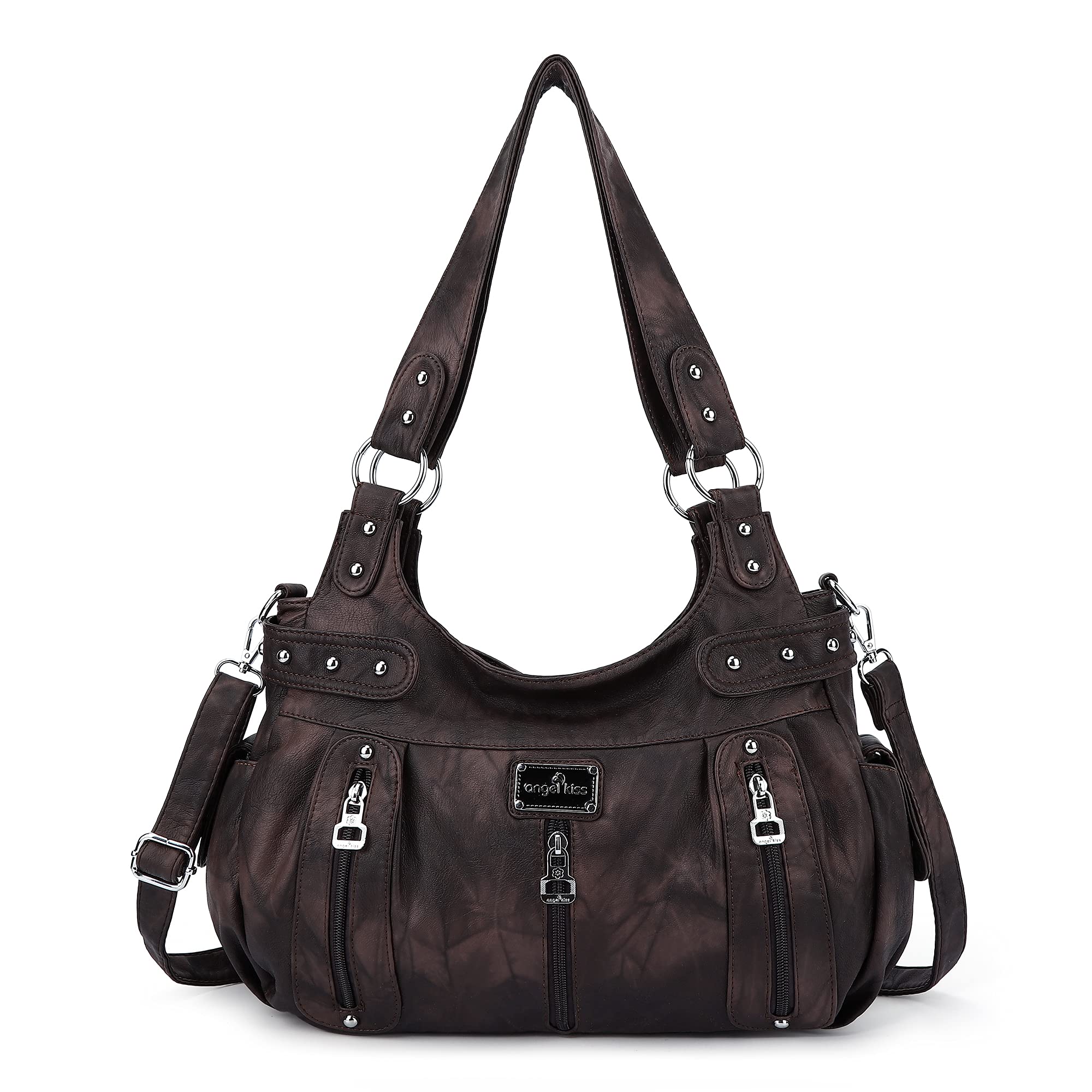 Angel Kiss Large Purses and Handbags for Women Washed Faux Leather Crossbody Hobo Satchel Shoulder Handbag Tote Purse
