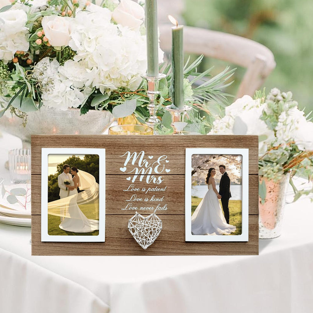 Wedding Gifts for Couples 2026, 15.7x8,3 Inch Mr & Mrs Wedding Frame Double Wooden Wedding Photo Frame Bridal Shower Gift for Bride to Be Personalized Newlywed Gifts for Couple, Engagement Gift for Bride