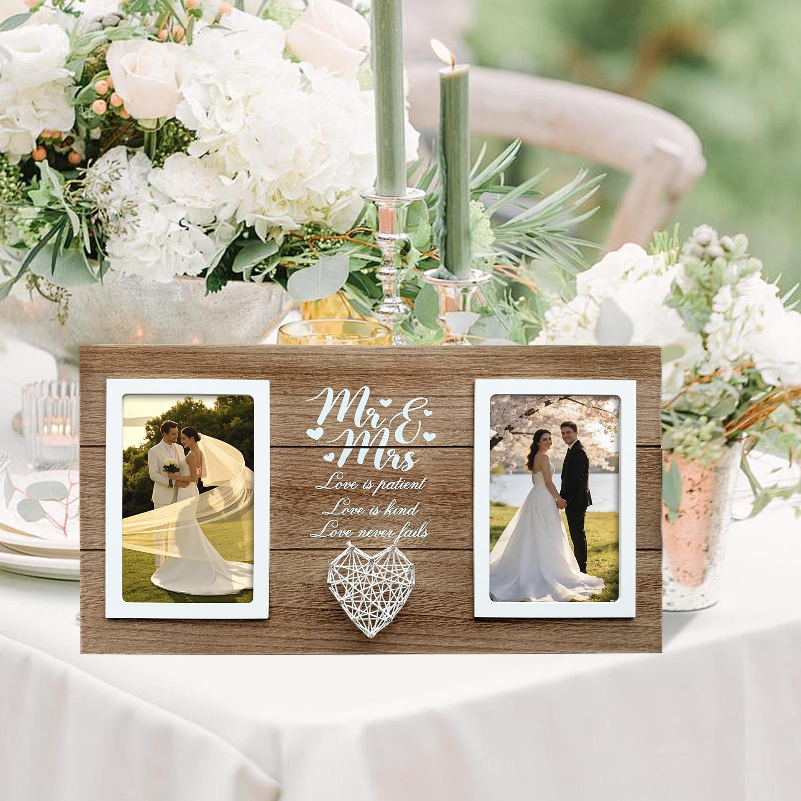 Wedding Gifts for Couples 2026, 15.7x8,3 Inch Mr & Mrs Wedding Frame Double Wooden Wedding Photo Frame Bridal Shower Gift for Bride to Be Personalized Newlywed Gifts for Couple, Engagement Gift for Bride