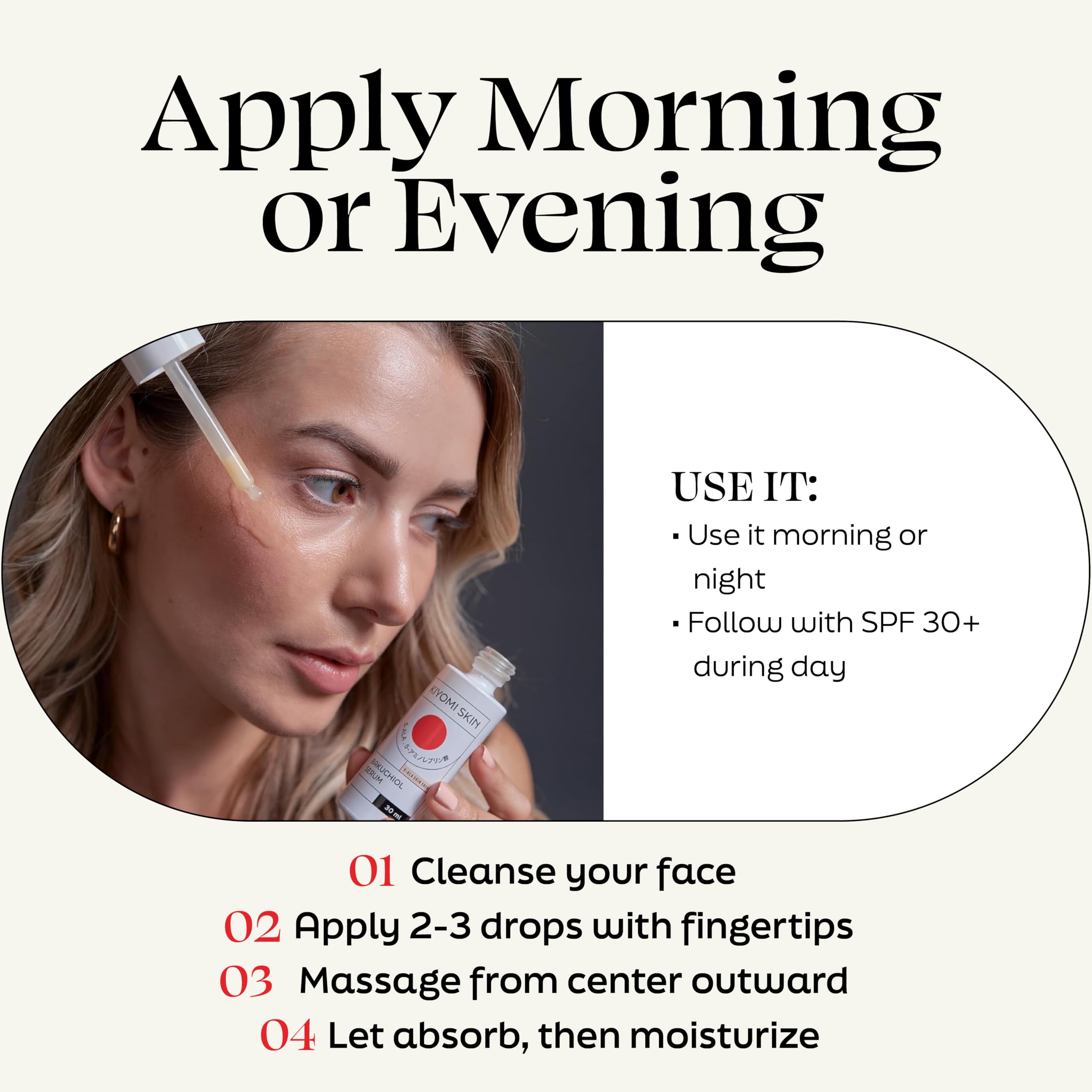Kiyomi Skin Bakuchiol Face Serum - Gentle Retinol Alternative with 5-ALA, Niacinamide - Anti-Aging Formula for Fine Lines, Wrinkles, Even Skin Tone - Vegan Facial Serum for All Skin Types - 1 Fl Oz