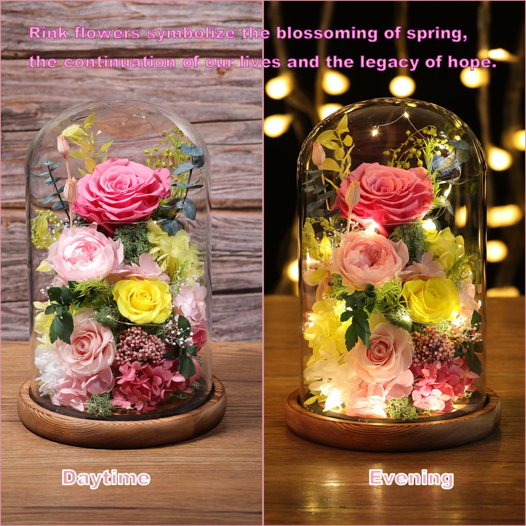 lovenfold Flowers for Delivery Preserved Flowers Rose in Glass Dome,Pink Rose Forever Flowers Birthday Gifts for Women Mom Grandma Friend for Her,Home Decor