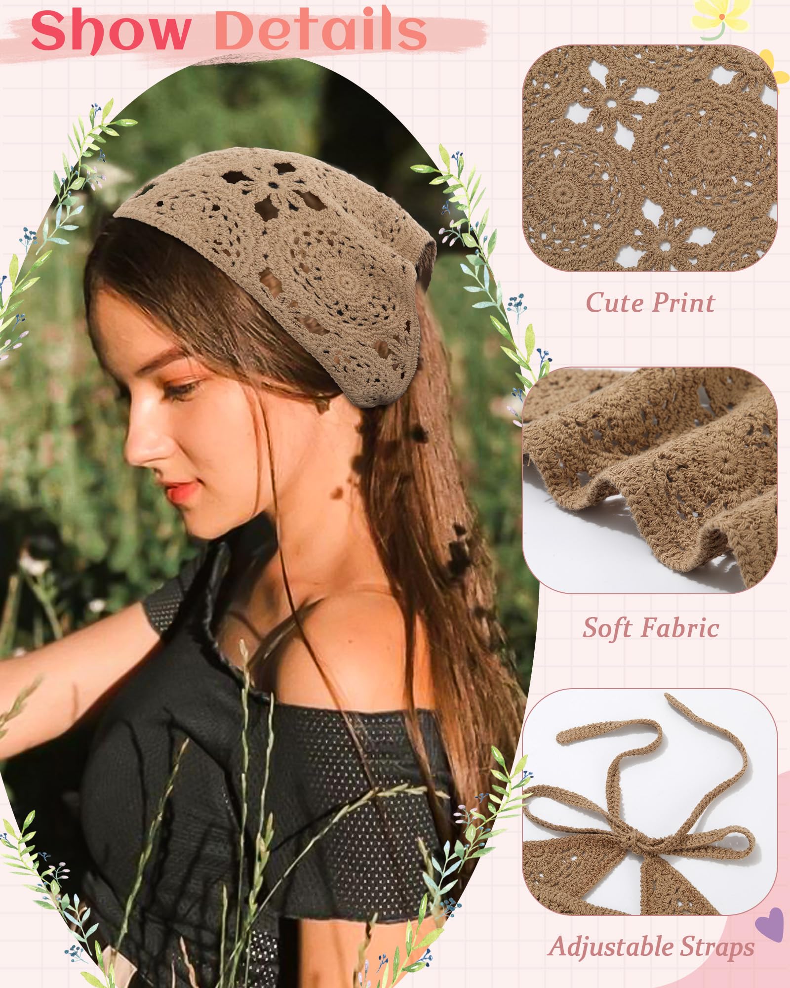 HAIMEIKANG 2 Pcs Crochet Hair Bandanas Headscarf for Women Boho Hair Scarf