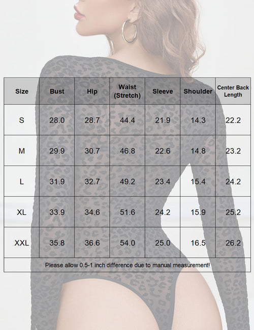 Avidlove Long Sleeve Bodysuit for Women V Neck Sheer Mesh Body Suits Leotards Going Out Tops (Black Leopard, Large)