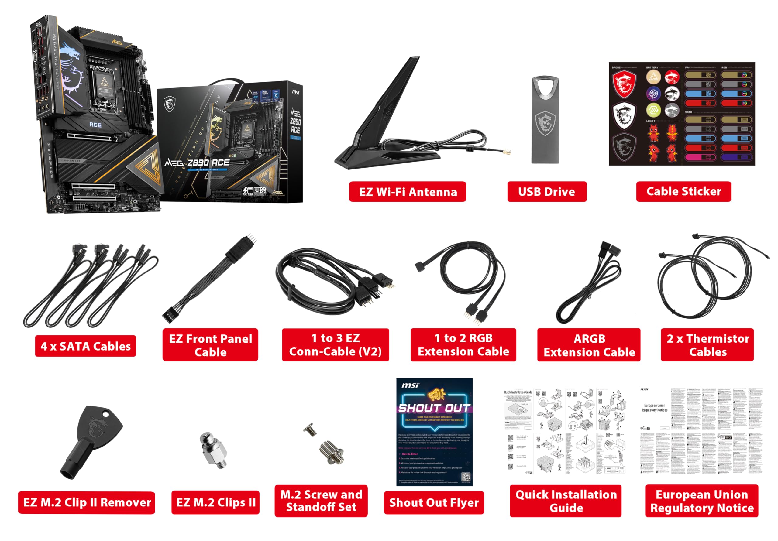 MSI MEG Z890 ACE Gaming Motherboard (Support Core Ultra Series 2 Intel Processors, LGA 1851, DDR5, PCIe 5.0, M.2, SATA, 10Gbps LAN, USB Type-C, Wi-Fi 7, Bluetooth 5.4, Thunderbolt 4, ATX)