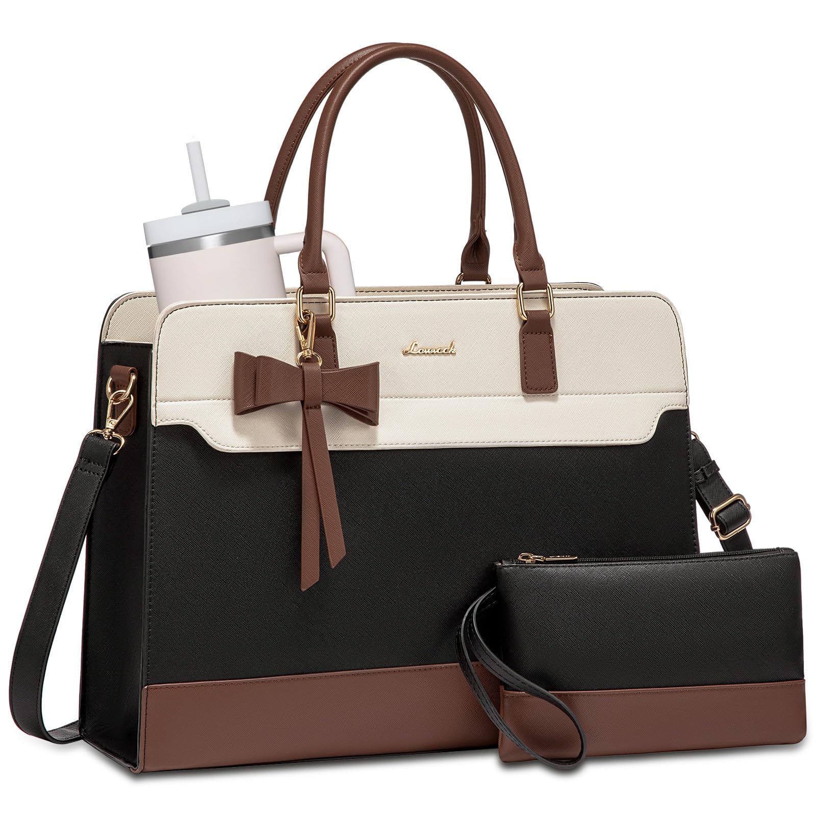 LOVEVOOK Laptop Tote Bag for Women,Leather Work Bag, Waterproof Business Teacher Bag,Large Computer Handbag Purse Briefcase,Office Gifts for Women