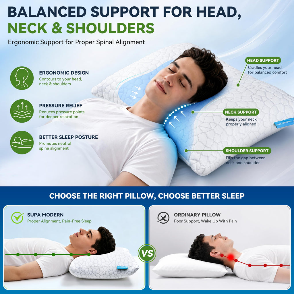 SUPA MODERN Cooling Pillow Queen Size Set of 2, CertiPUR-US Shredded Memory Foam Pillows for Sleeping, Cool Bed Pillows for Hot Sleepers, Adjustable Firm Pillow for Side,Back,Stomach Sleepers