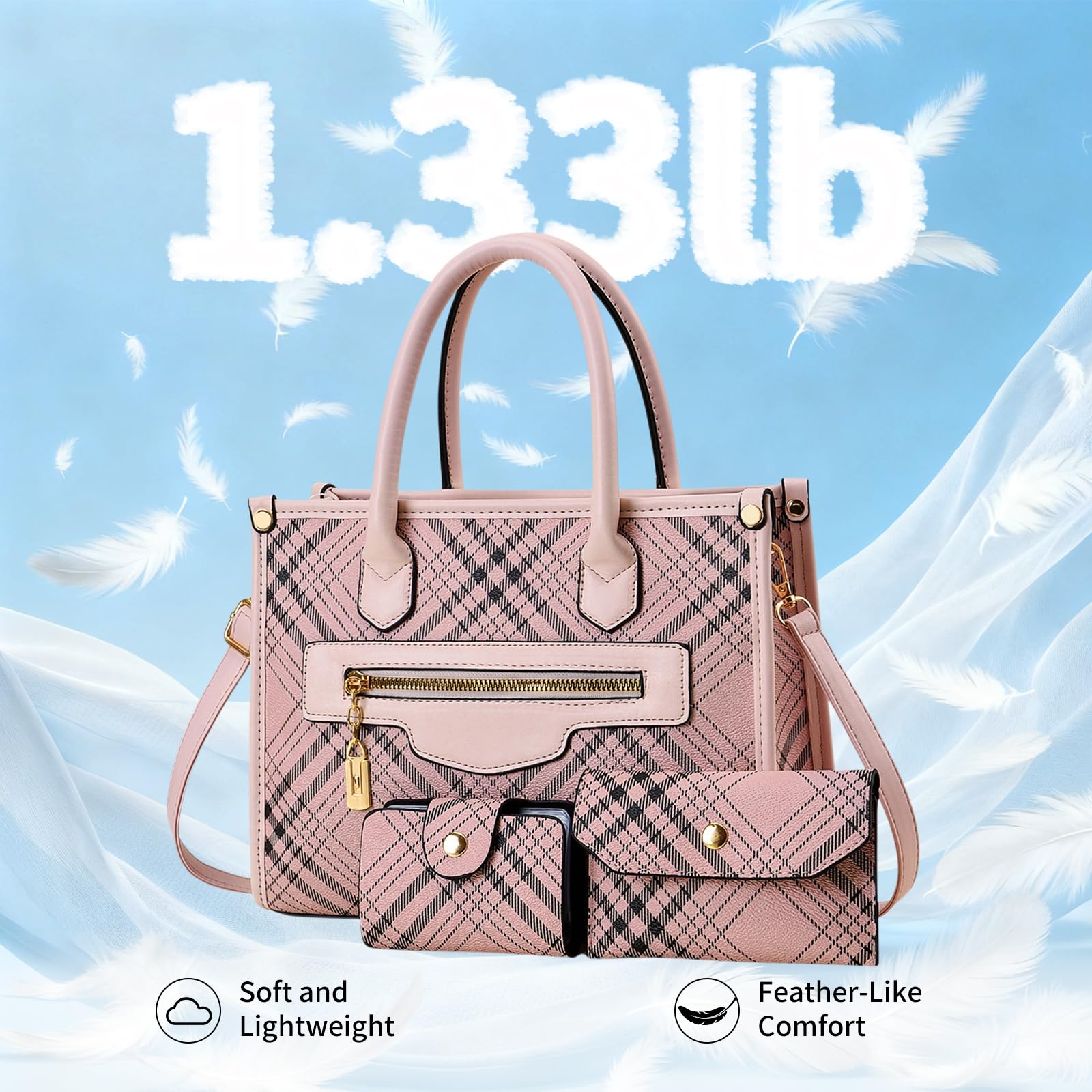 Purses and Handbags for Women, 3Pcs Women's Handbags Fashion PU Leather, Tote Shoulder Top Handle Satchel Purse Bags Adjustable Strap Work Satchel with Wallet (pink)