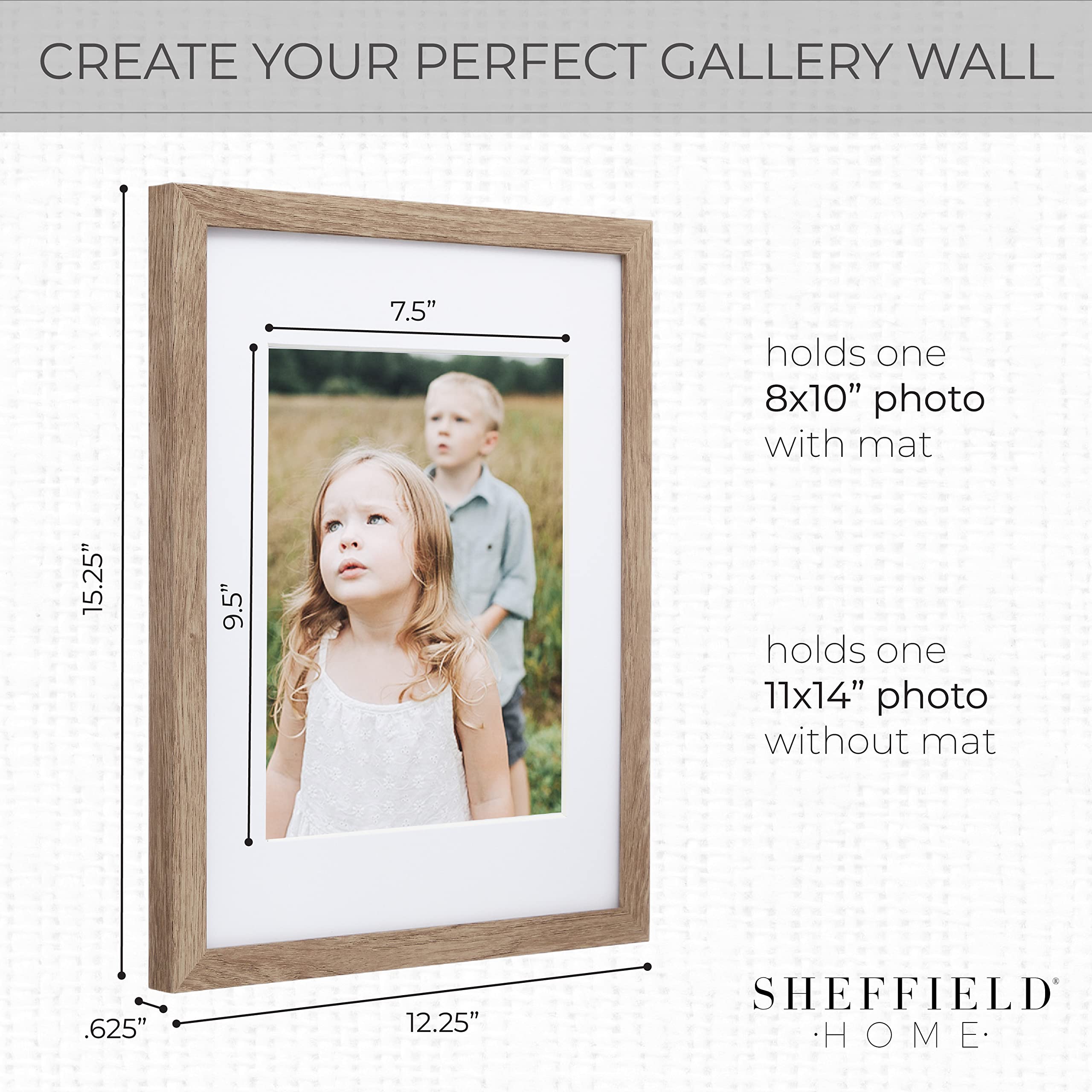 Sheffield Home 9 Piece Gallery Wall Frame Set, 11x14 Inch, Light Natural