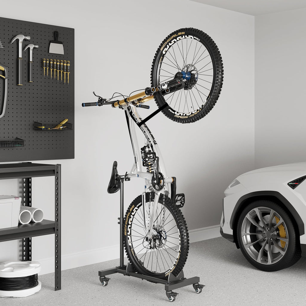 Sttoraboks Vertical Bike Stand, Freestanding Bike Rack Garage Storage Upright Bicycle Floor Stand Indoor Bike Holder with Adjustable Height for Garage & Apartment - for Wheels Sizes up to 29”