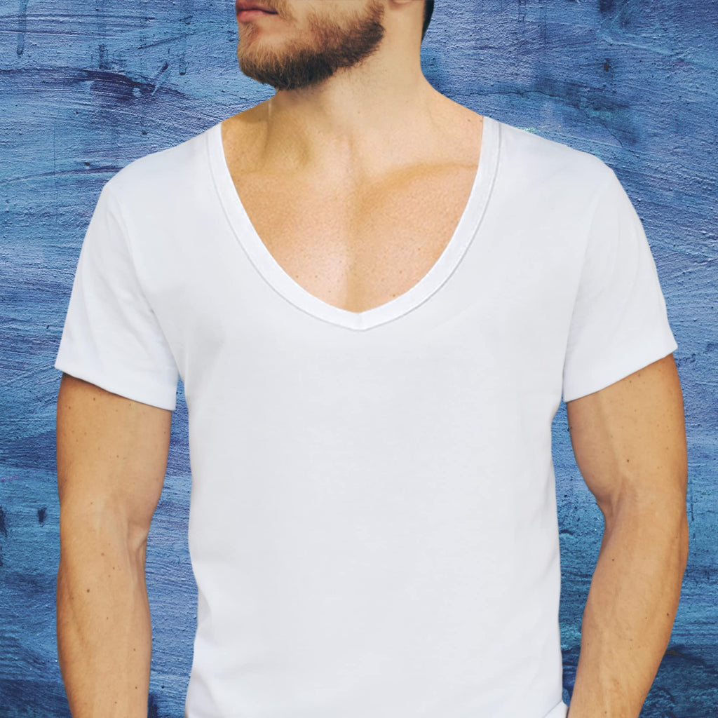 NO Show Deep V Neck Cotton Odor-Control Undershirt for Men and Women, White | 3-Pack L