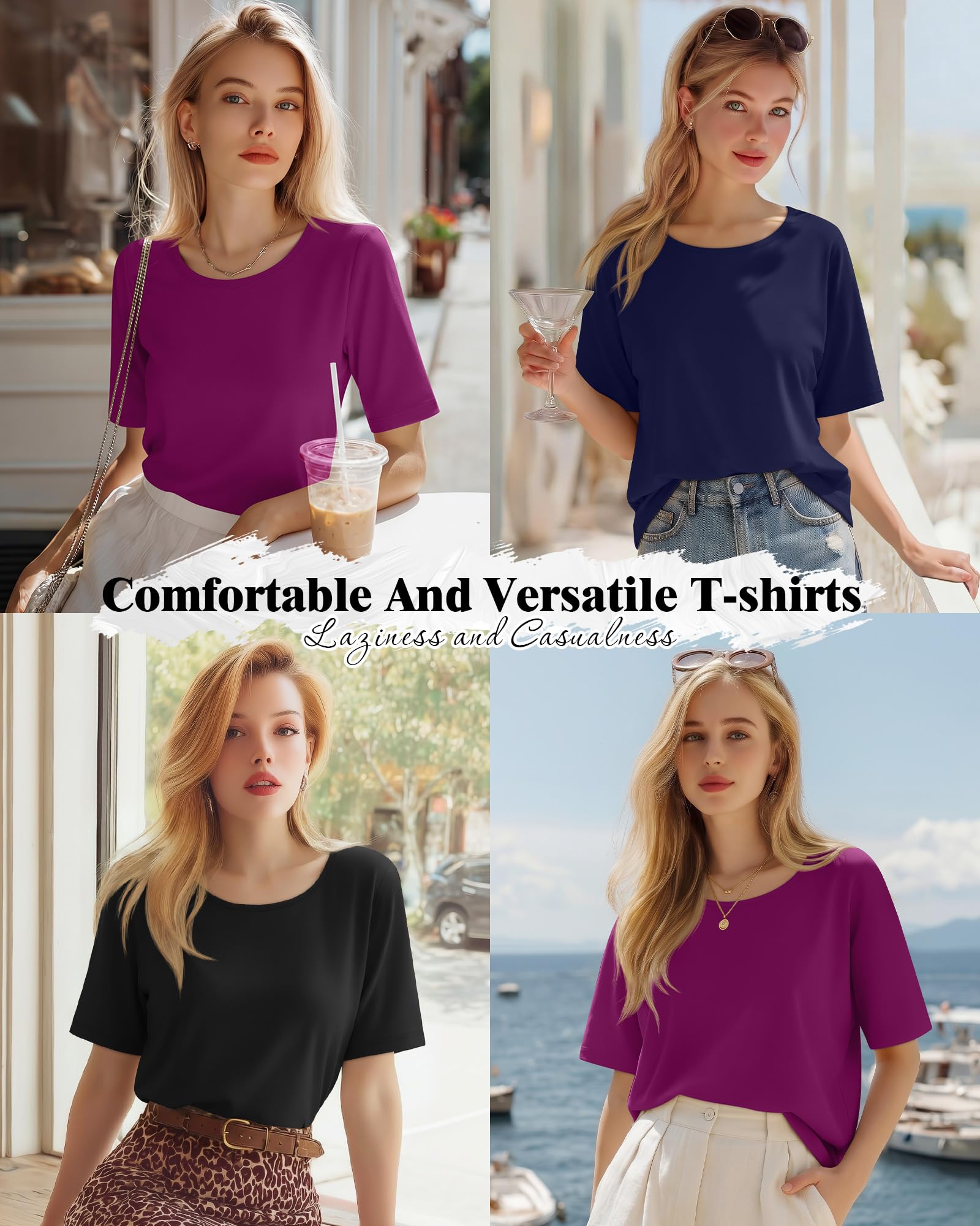 Huukeay 3 Pcs Women's Half Sleeve Crew Neck T Shirts, 3-Color, XXL