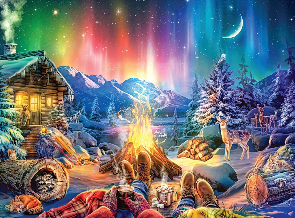 Buffalo Games Silver Select - Winter’s Night Bonfire by Lars Stewart, 1000 Piece Winter Jigsaw Puzzle for Adults with Foil-Accented Poster, Premium Puzzle Gift