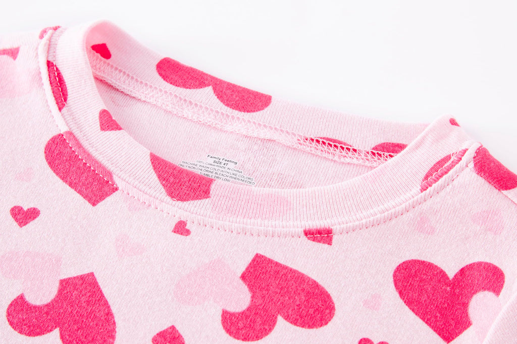 Family Feeling Little Girls Pajamas Valentines Day Long Sleeve Love Cotton Pyjamas Pink Kid Pjs Size 5