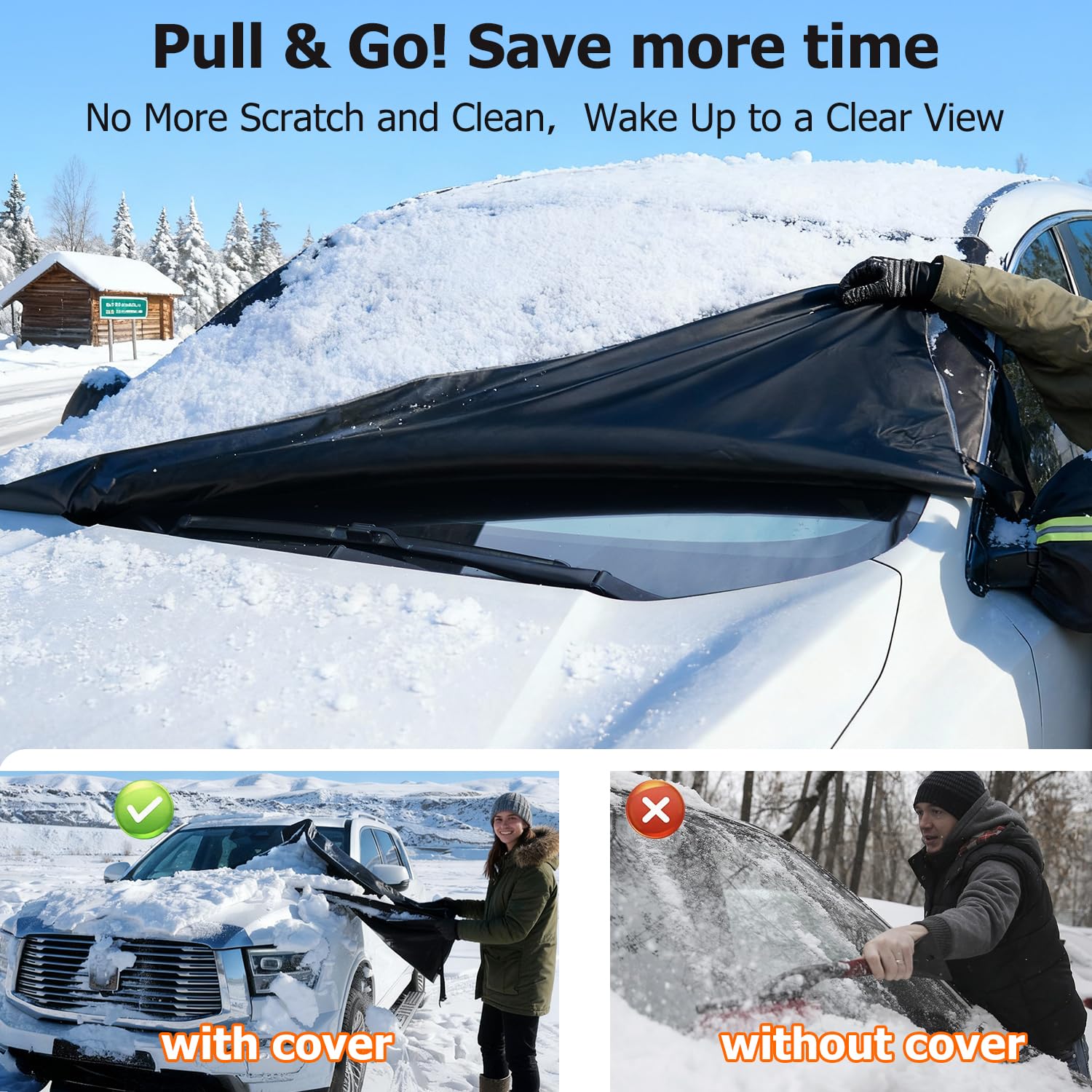 DMJN [2026 Upgraded] Car Windshield Cover for Ice and Snow, Windshield Snow Cover for Winter Snow & Frost, 700D Heavy-Duty, Suitable for Cars, SUVs, and Trucks-Medium