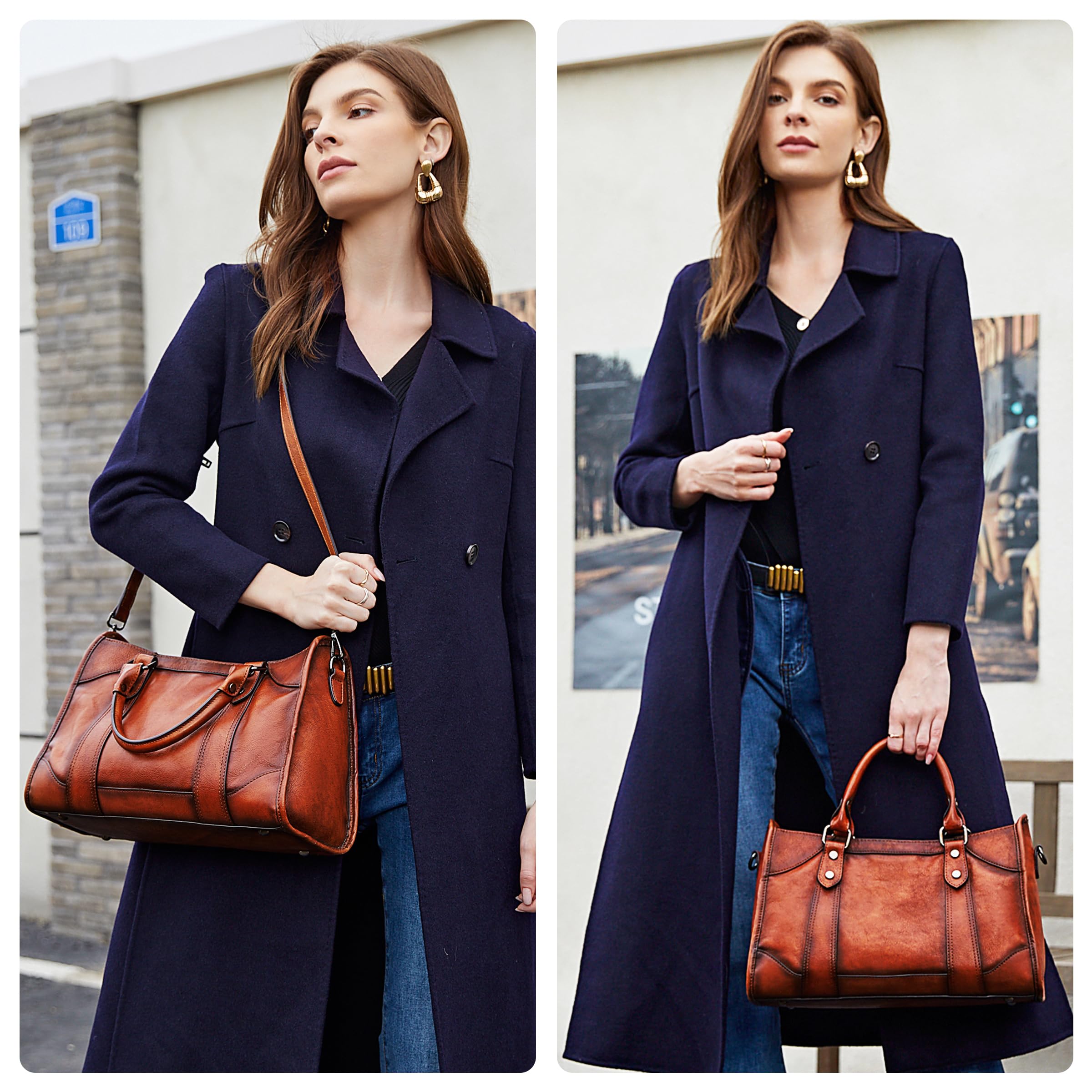 Iswee Dark Brown Leather Purse for Women Satchel Handbags Shoulder Tote