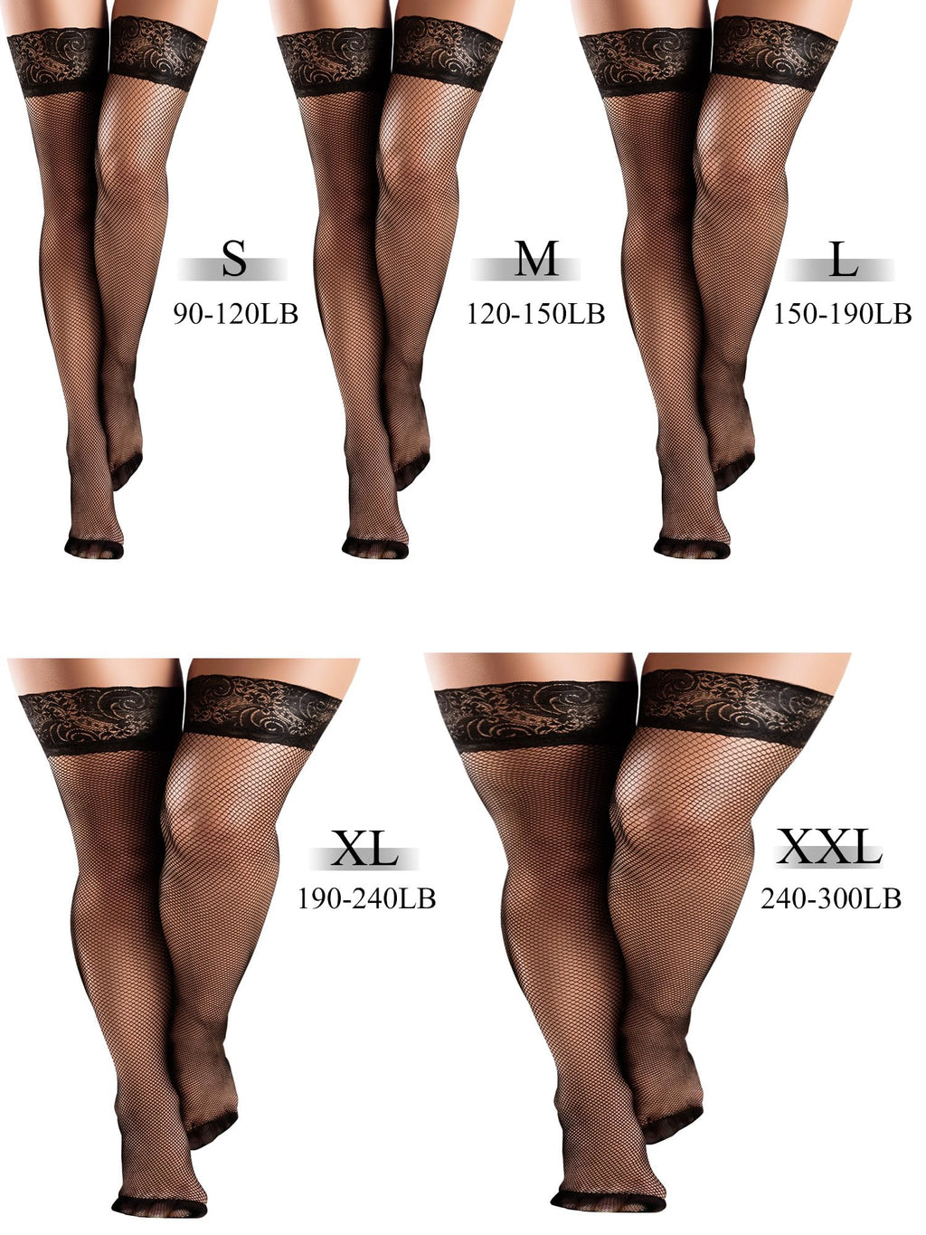 Bencailor 4 Pairs 4/6/12 Pairs Fishnet Thigh High Stocking for Women Silicone Lace Top Sheer Over Knee Stockings (Black,Medium)