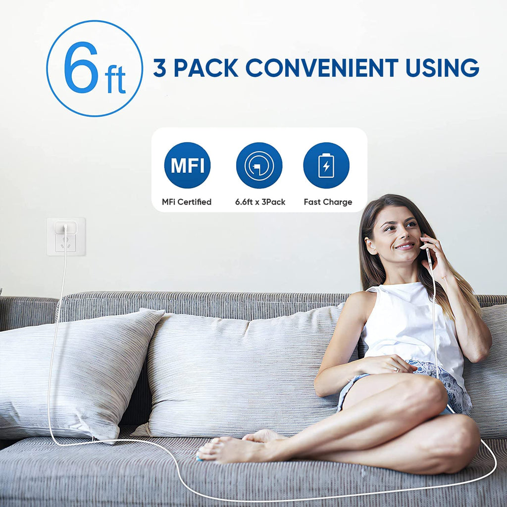 3 Pack Fast Charger iPhone,【Apple MFi Certified】6FT iPhone Charger Fast Charging USB C Block Wall Adapter 6 Foot Type C to Lightning Cable for iPhone 14 Pro Max/14 Plus/13 Pro/12/12Pro/11/XS/X,AirPods