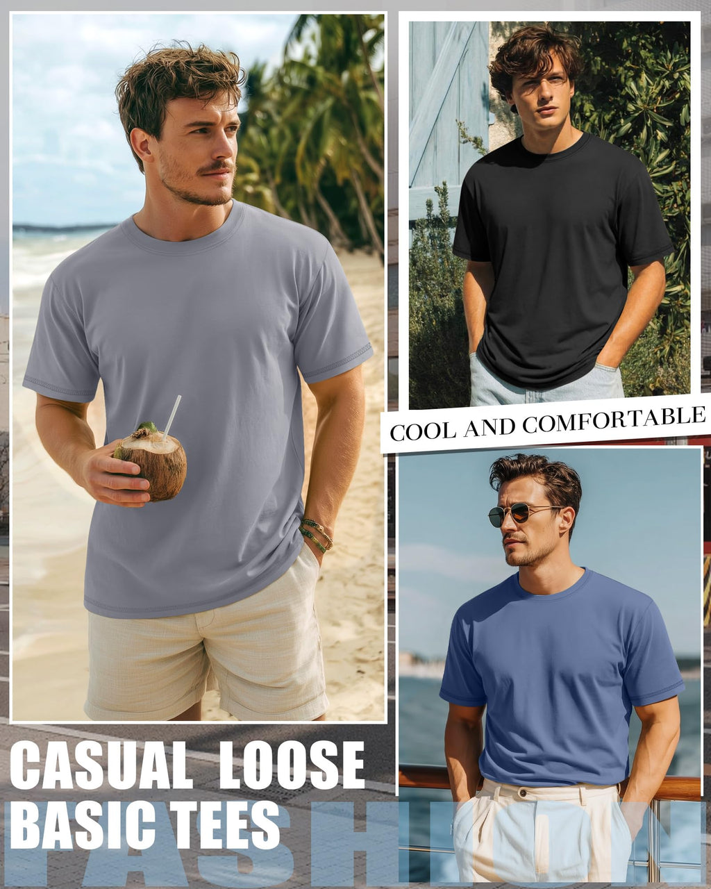 Neer 3 Pack Big and Tall Shirts for Men L-7xl, Short Sleeve Men Crewneck Tops Loose Casual Large T-Shirts Summer Basic Tee(Black, Light Gray, Blue,4X-Large)