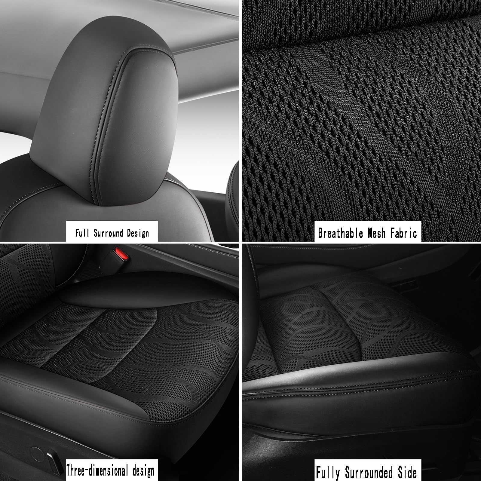 Dtuupts Tesla Model Y Seat Cover Full Set, Faux Leather Tesla Car Seat Cover, Perfect Suitable for Tesla Model Y 2020 2021 2022 2023 2024 2025 (Black)
