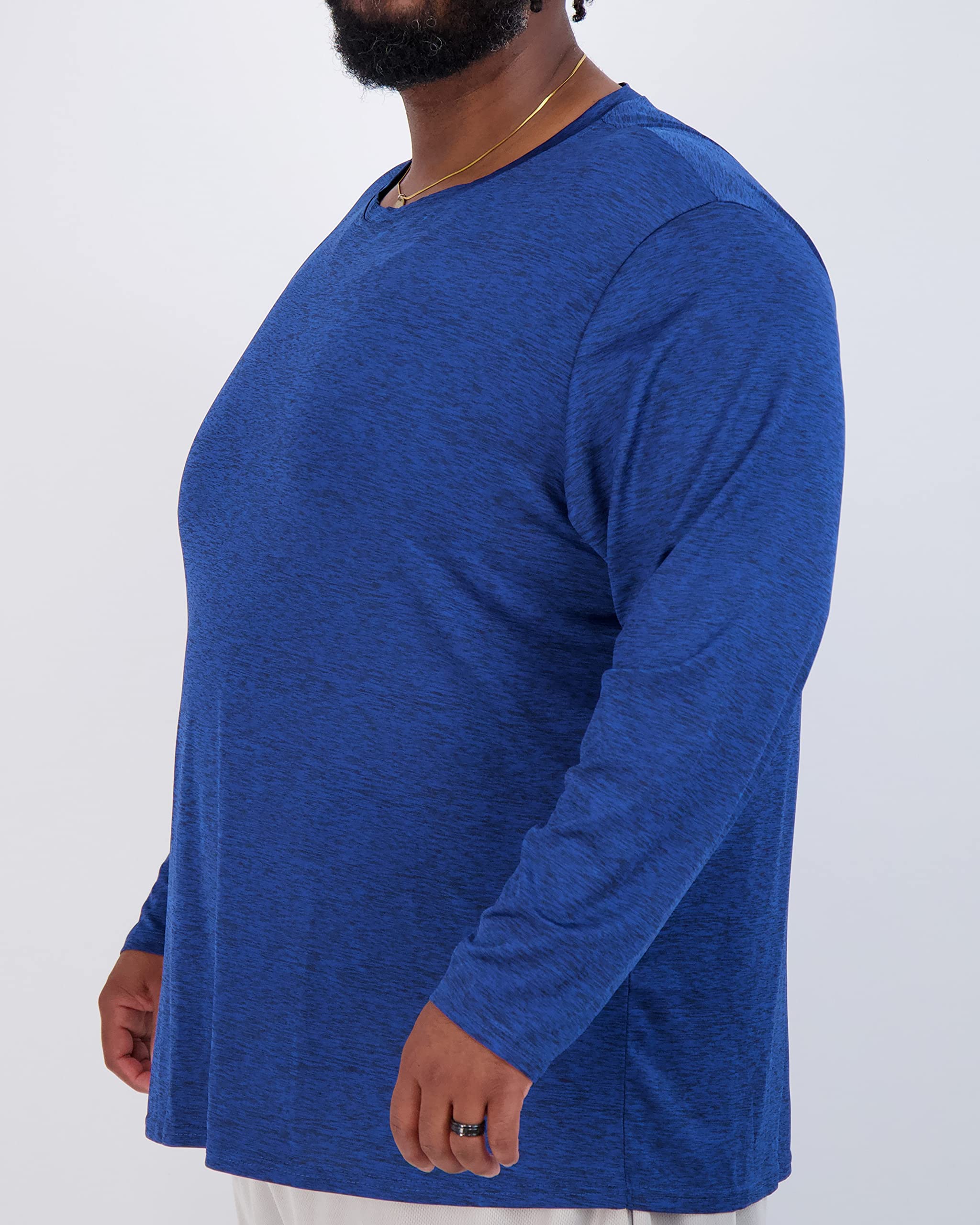 Real Essentials 3 Pack: Men’s Big & Tall Long Sleeve Dry-Fit Crew Neck T-Shirt - Gym Workout Athletic Running Tee, Set 3, 4XLT, Pack of 3