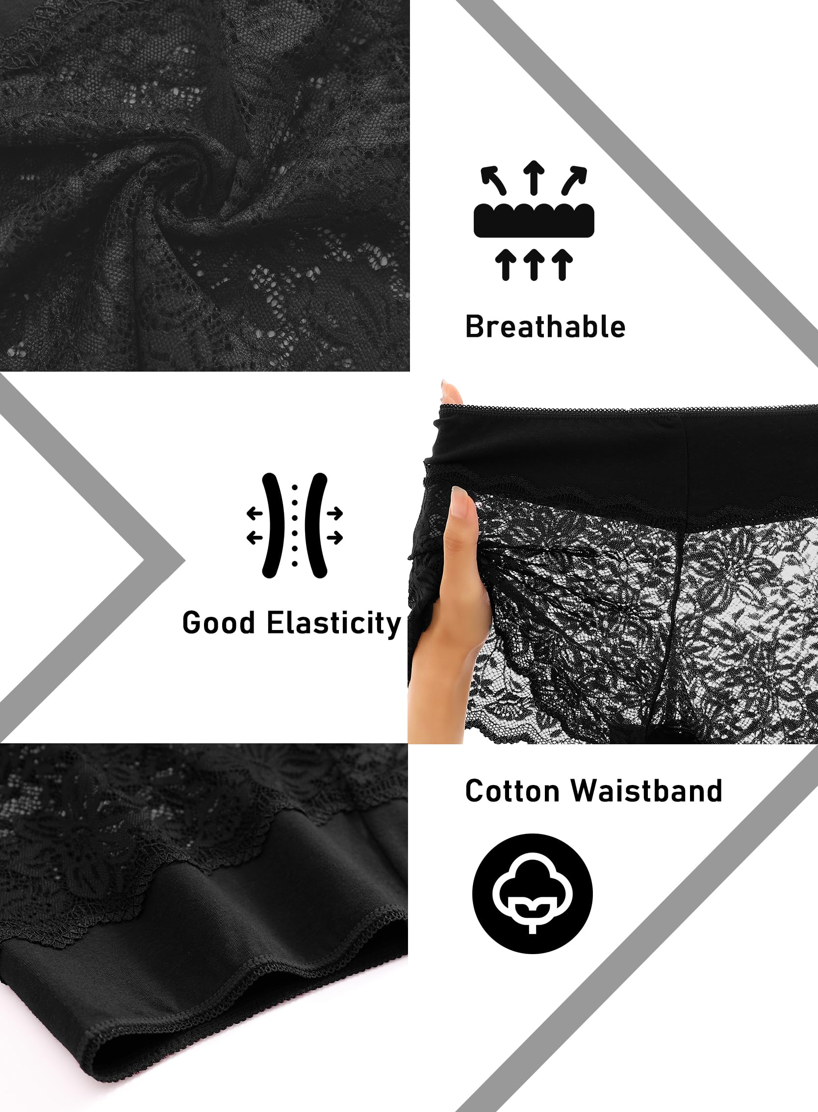 ALL OF SHE Lace Boyshort Sexy Underwear Womens Panties Cheeky Plus Size Lingerie Stretch Cotton Waistband S-3XL 5 Pack