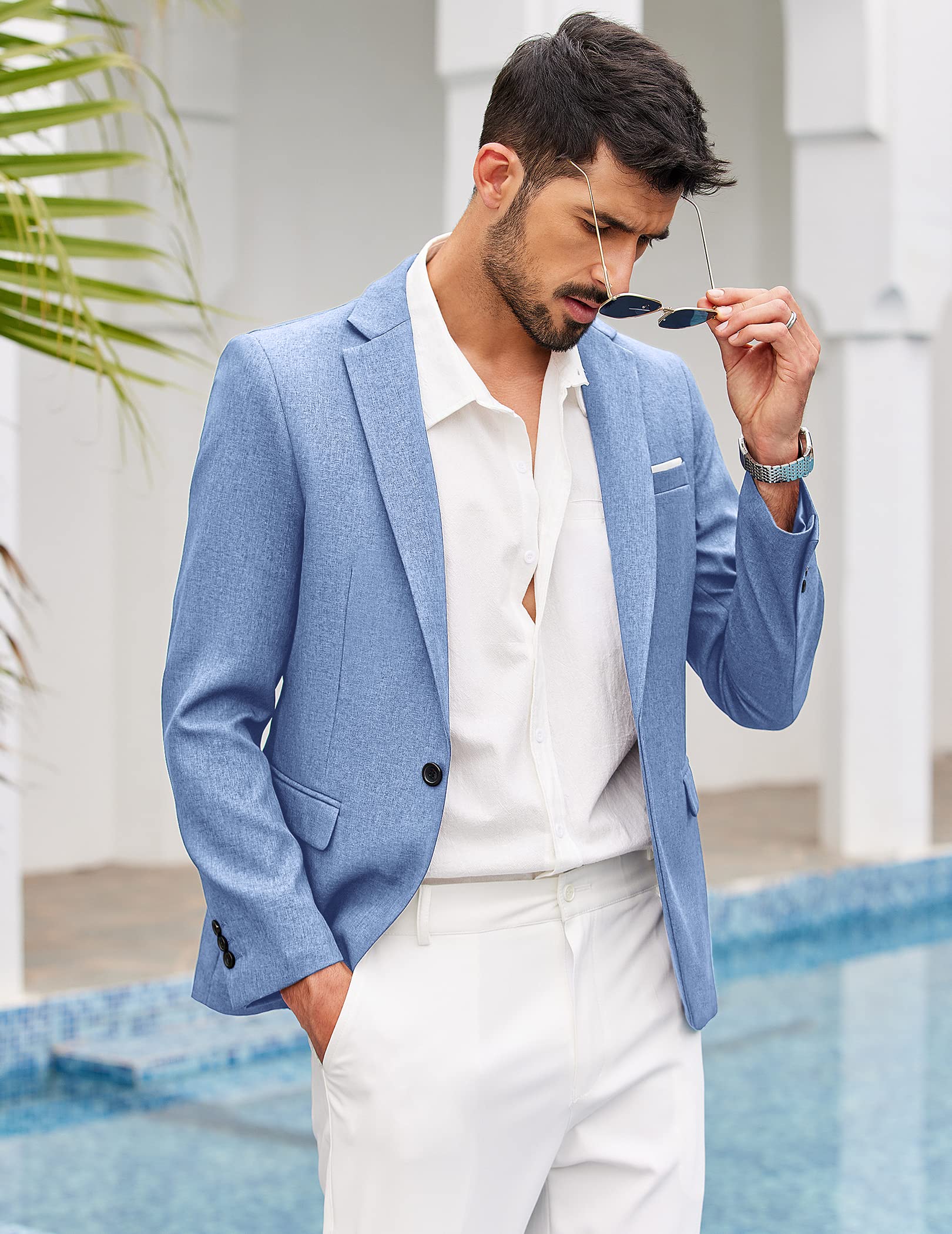 COOFANDY Men's Blazer Casual Sport Coats Slim Fit One Button Suit Jacket Lightweight Sports Jacket (Sky Blue,X-Large)