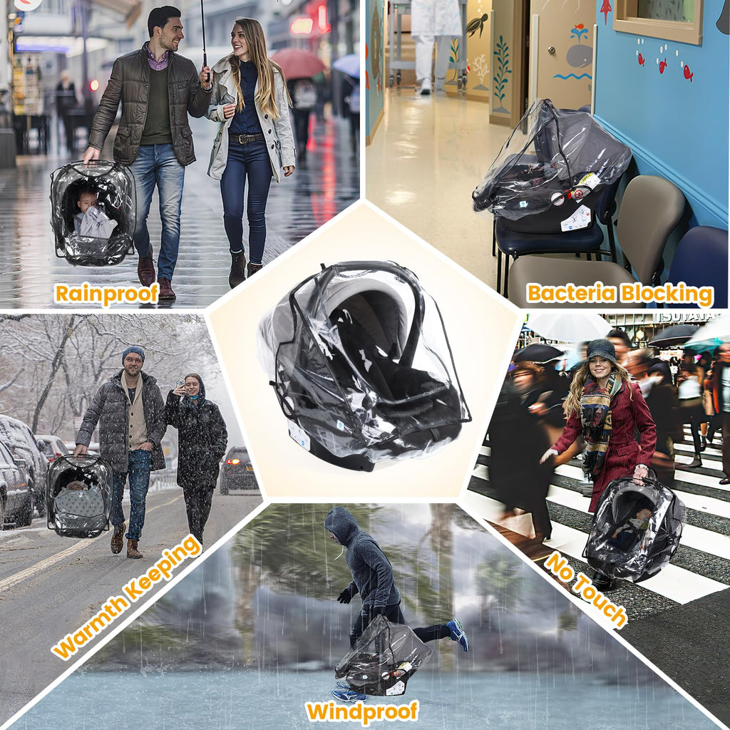 Car Seat Rain Cover Universal, Food Grade EVA, Waterproof Weather Shield for Infant Car Seat with Storage Bag, Baby Car Seat Stroller Rain Cover Features Side Ventilation, Quick-Access Roll-Up Door