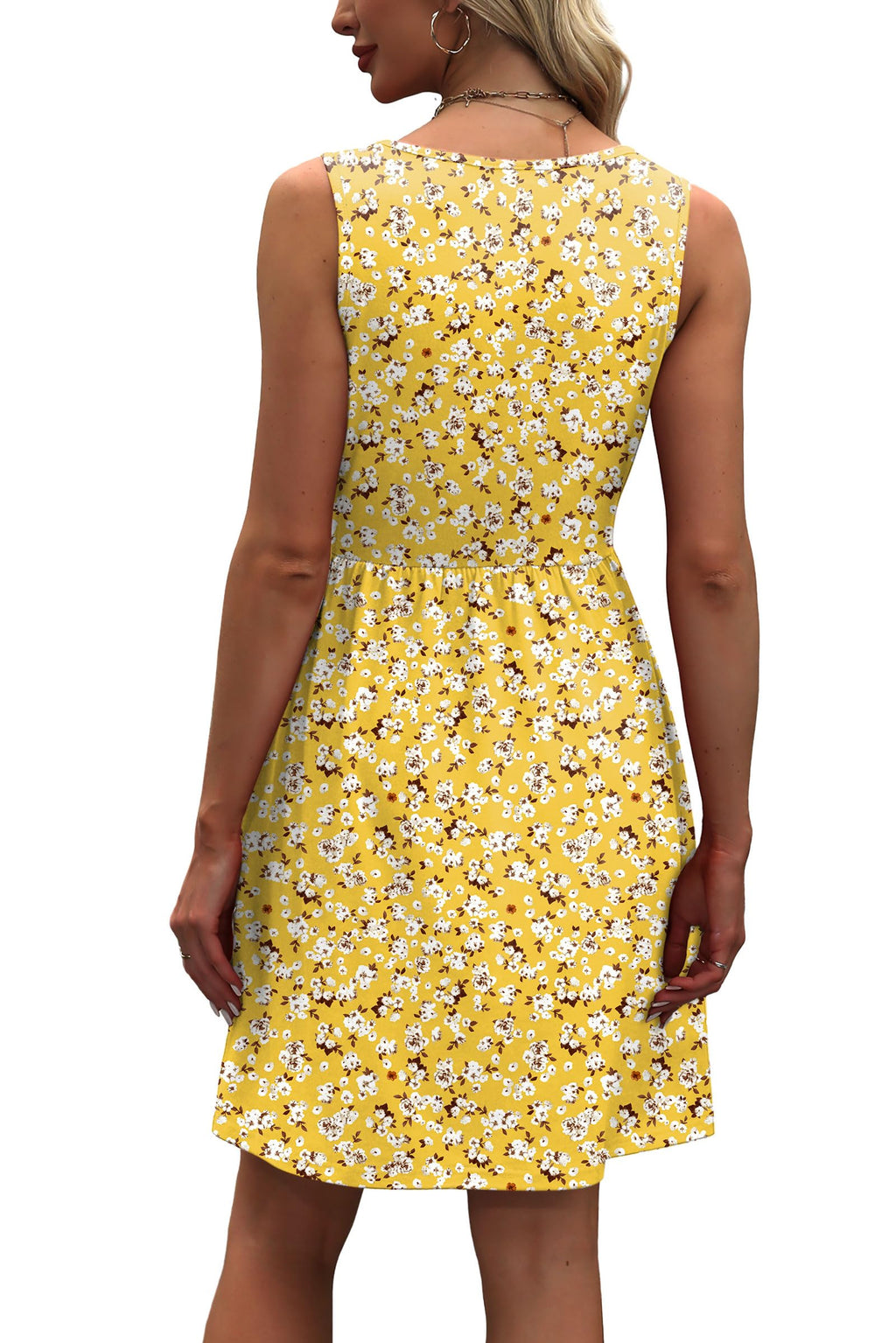 WIHOLL Summer Dresses for Women 2026 A Line Sleeveless Spring Dresses for Women Casual Cute Beach Vacation Clothes Fashion Floral Dress Sundresses with Pockets Womens Sun Dress Yellow M