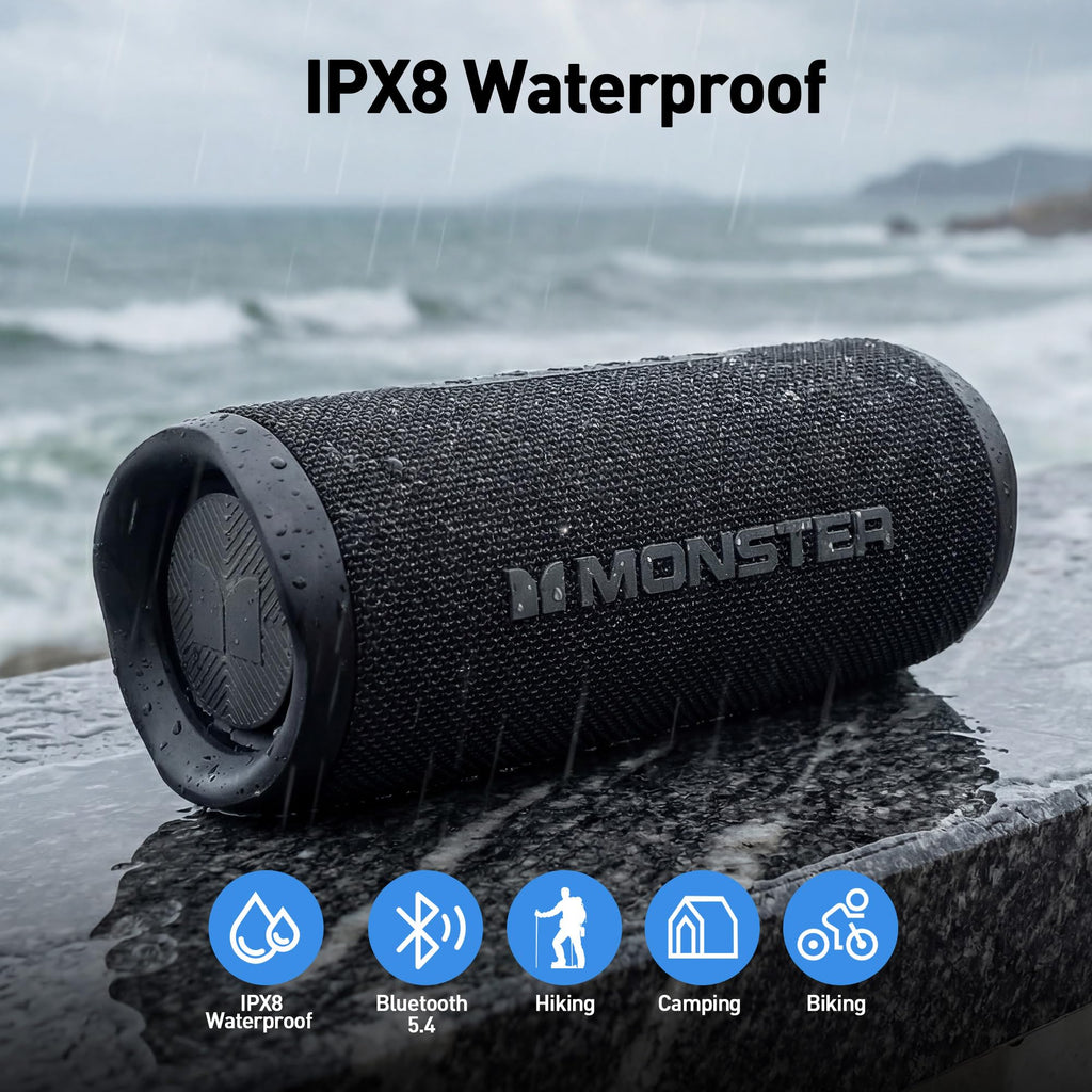 Monster Bluetooth Speaker, Wireless Portable Outdoor Bluetooth Speakers, 60W True Wireless Stereo IPX8 Waterproof, Dual PairingBluetooth 5.4 Built-in Mic, Outdoor Speaker