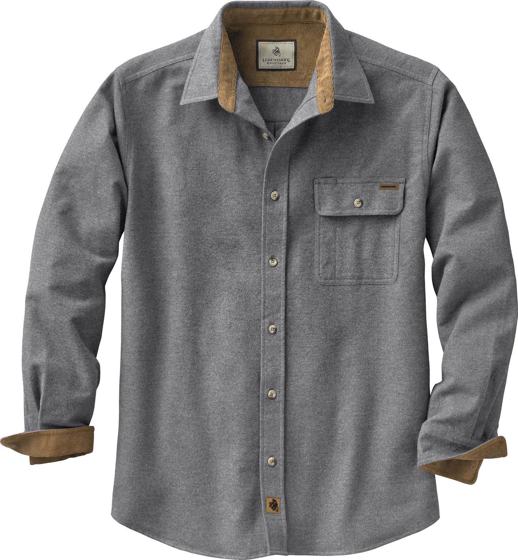 Legendary Whitetails Mens Long Sleeve Button Down 100% Cotton Flannel Shirt, Charcoal Heather, LRG