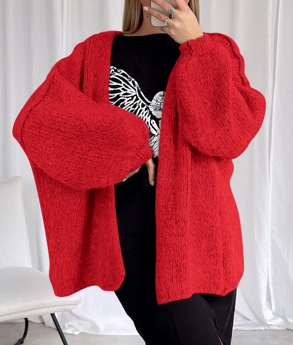 PRETTYGARDEN Womens Oversized Cardigan Sweaters 2026 Fall Long Lantern Sleeve Knit Open Front Lightweight Sweater (Red,Large)