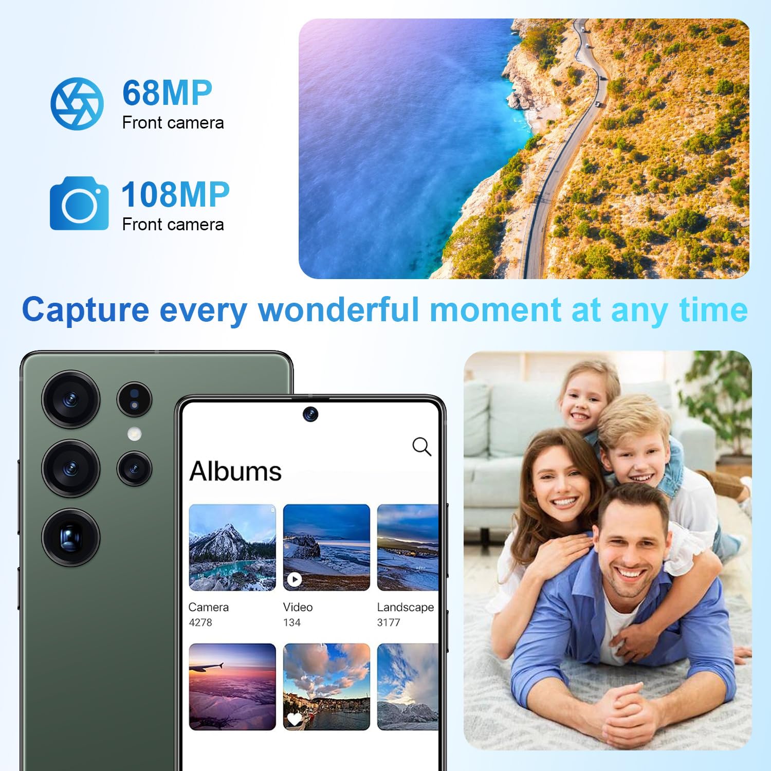 Ofinsut I25 Ultra 5G Unlocked Smartphone,12GB+512GB Fully Cell Phone for Android 14, 6.99" Unlocked Cell Phone, 7000mAh, 68MP+108MP Dual Camera/Dual SIM/Fingerprint Lock/Face (Green)