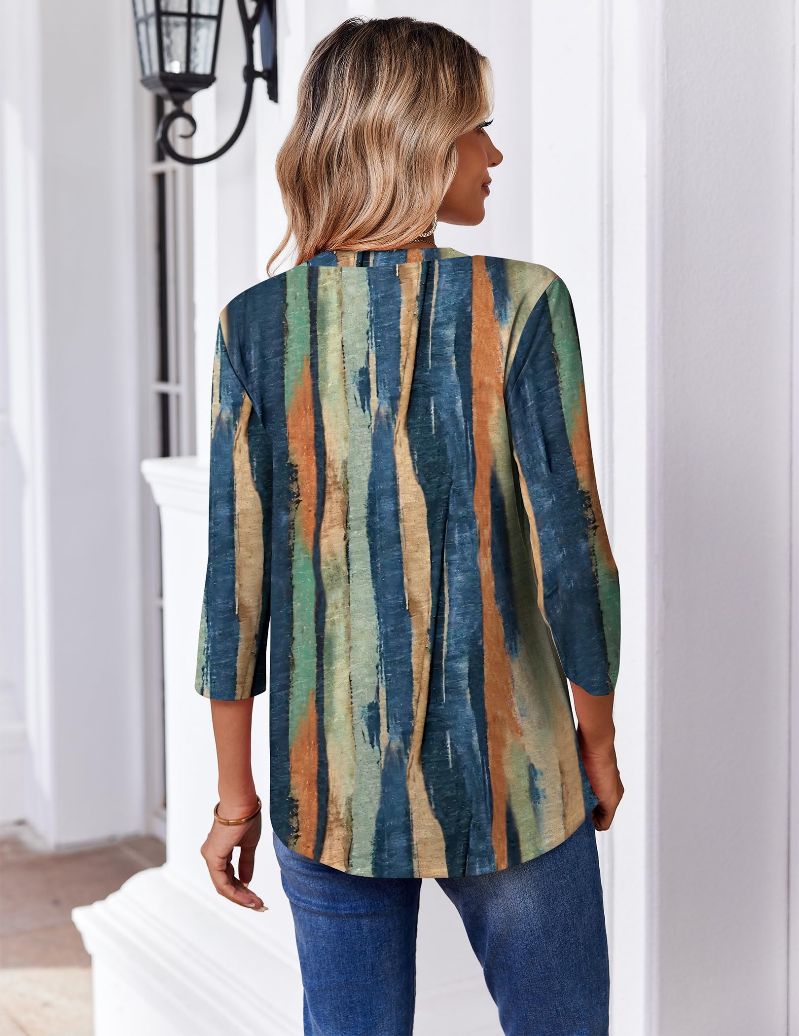 Zeagoo Women's Clothing Fashion Dressy Casual Striped Loose V Neck Blouses