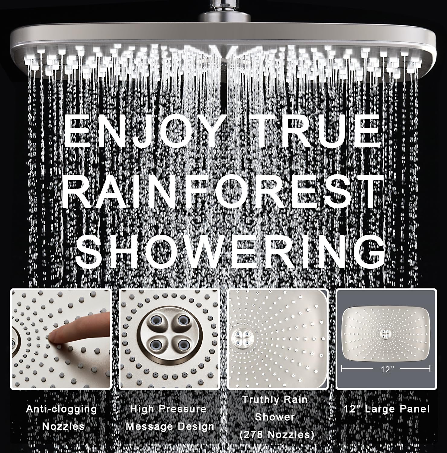 High Pressure Rain Shower Head: Upgrade Shower Heads with Handheld Spray Combo with Fixed Showerhead and 10 Sprays Handheld Shower Head, Detachable Showerheads Built-in Magnetic Docking and Power Jets