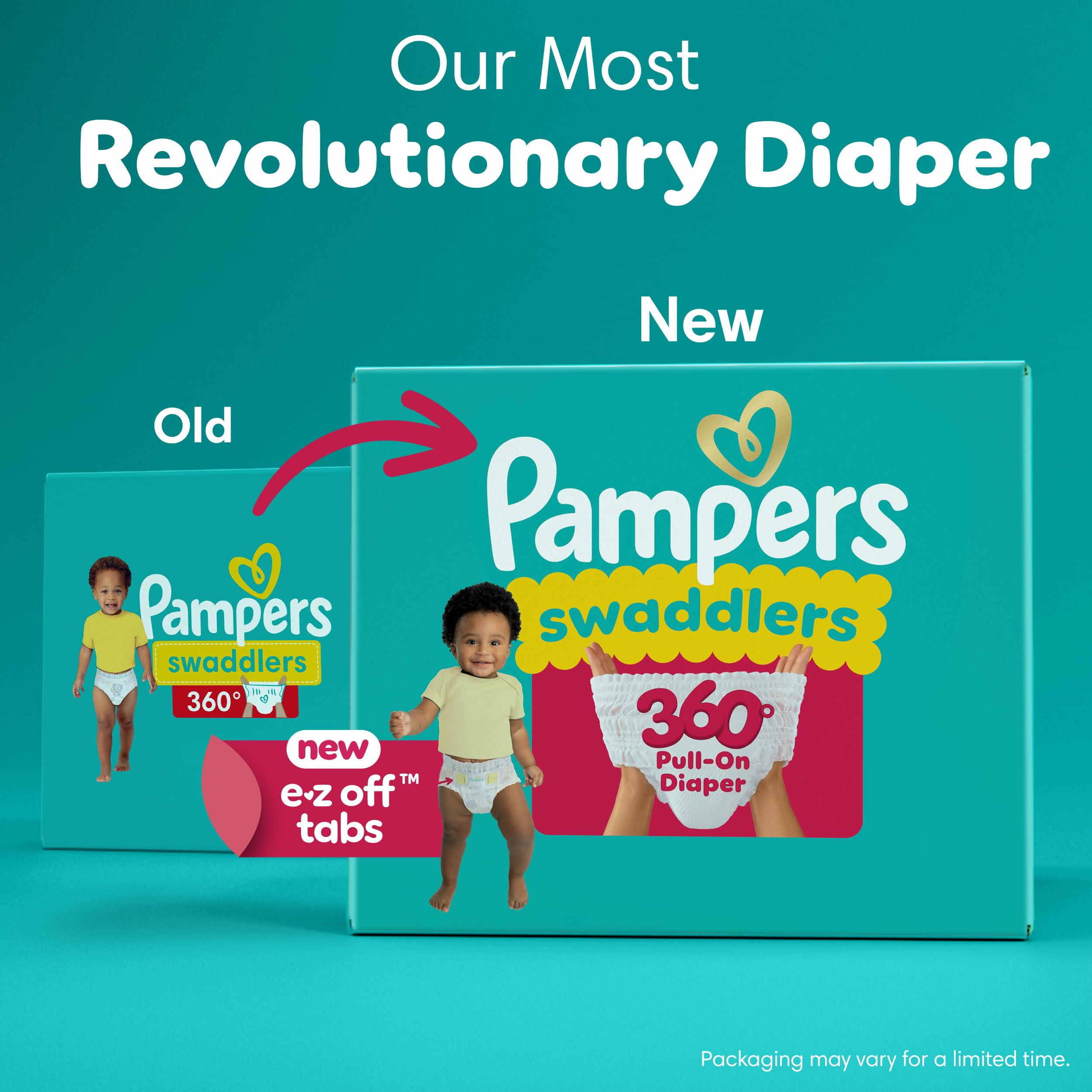 Pampers Diapers - Swaddlers 360° - Size 3, 70 Count, up to 100% Leakproof Comfy Dry Fit, Designed for Easy Changes, Pull On Baby Diaper (Packaging May Vary)