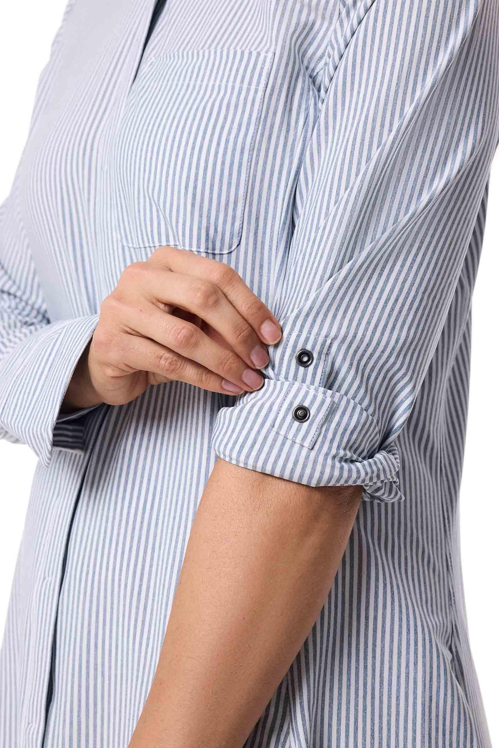 Travel Dress - UPF 50+ Sun Protection - Malta in White/Navy Stripe