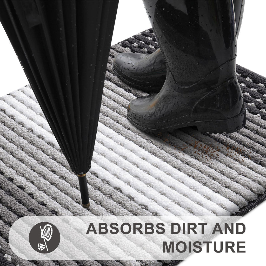 Kitinjoy Indoor Outdoor Door Mat, 32x20 Non-Slip Absorbent Dirt Trapper, Low-Profile Washable Inside Entrance Front Floor Mat, Sturdy Soft Entry Dotted Ombre Doormats for Entryway, Grey